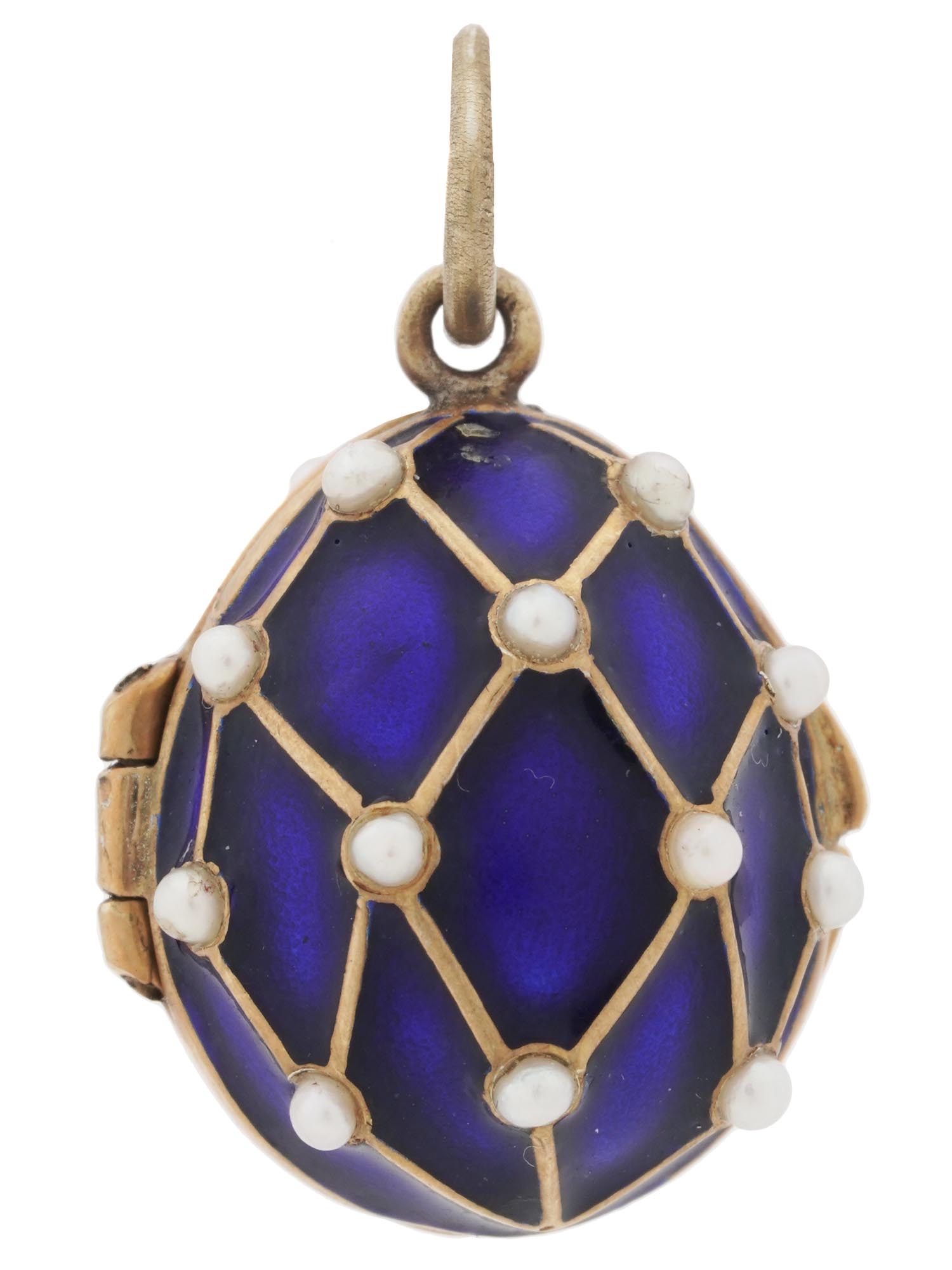 RUSSIAN EGG PENDANT GILT SILVER ENAMEL AND PEARLS PIC-2