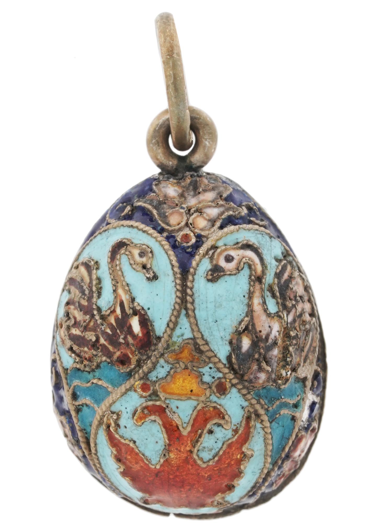 RUSSIAN 84 GILT SILVER AND ENAMEL EGG PENDANT PIC-0