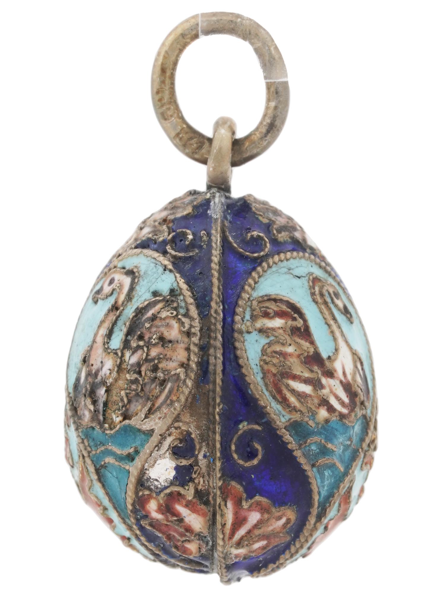 RUSSIAN 84 GILT SILVER AND ENAMEL EGG PENDANT PIC-2