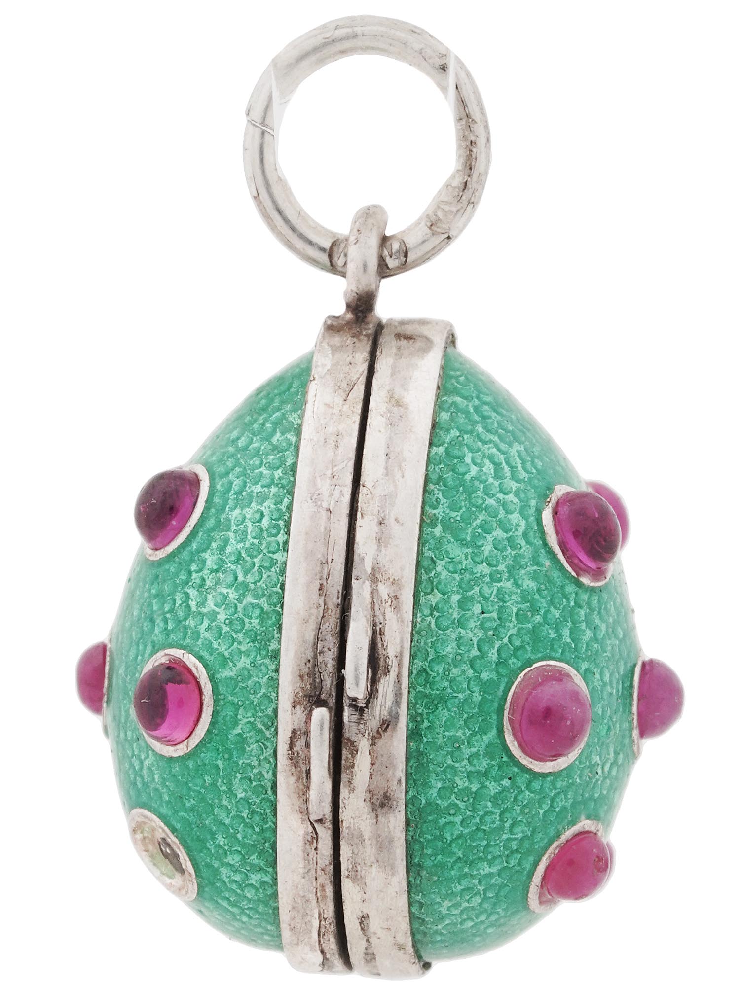 RUSSIAN SILVER ENAMEL AND RUBY EGG LOCKET PENDANT PIC-3