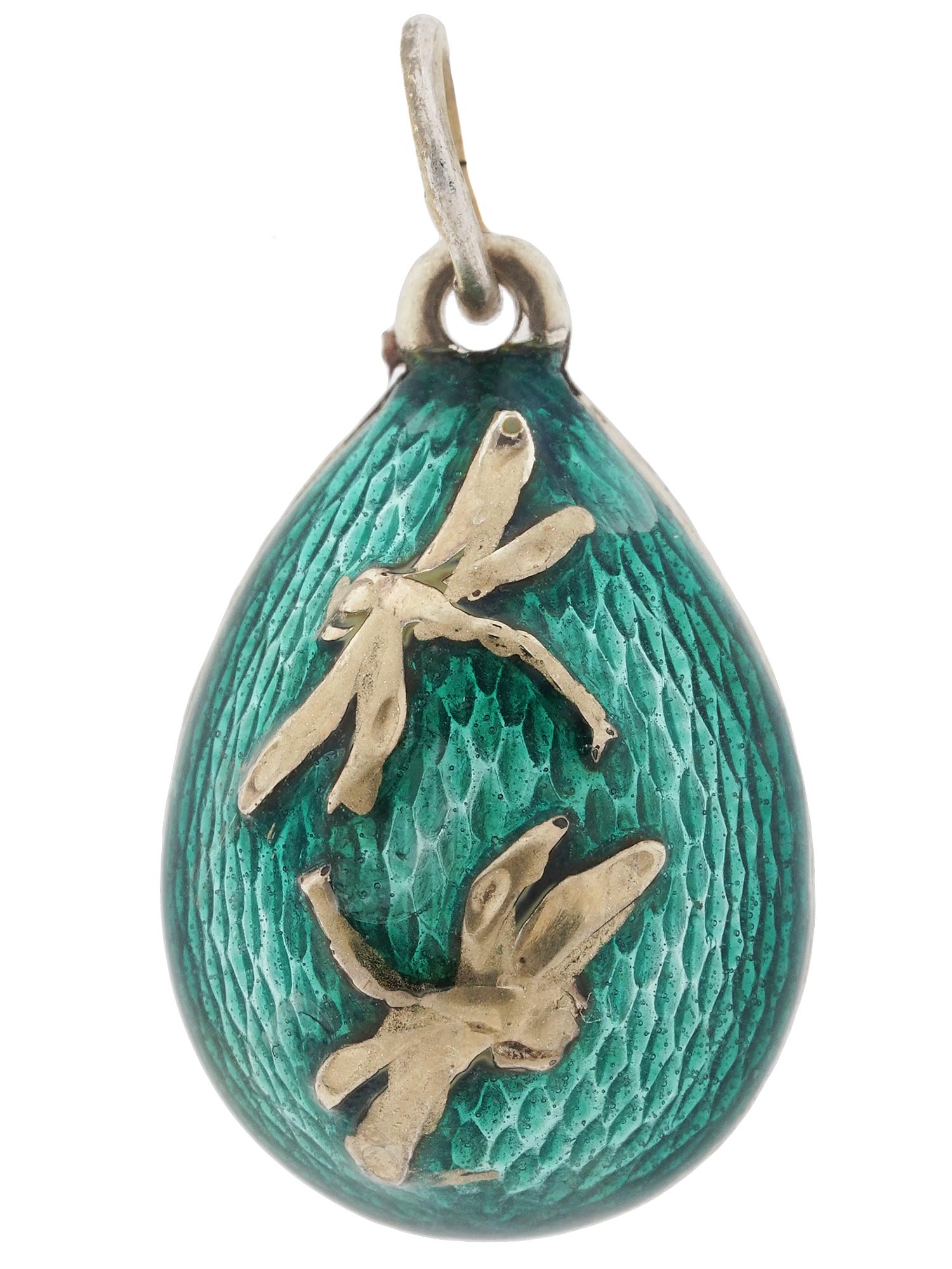 RUSSIAN GILT SILVER ENAMEL DRAGONFLY EGG PENDANT PIC-0