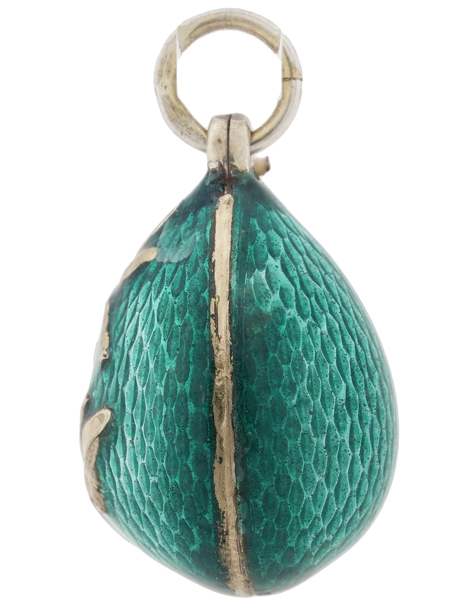 RUSSIAN GILT SILVER ENAMEL DRAGONFLY EGG PENDANT PIC-2