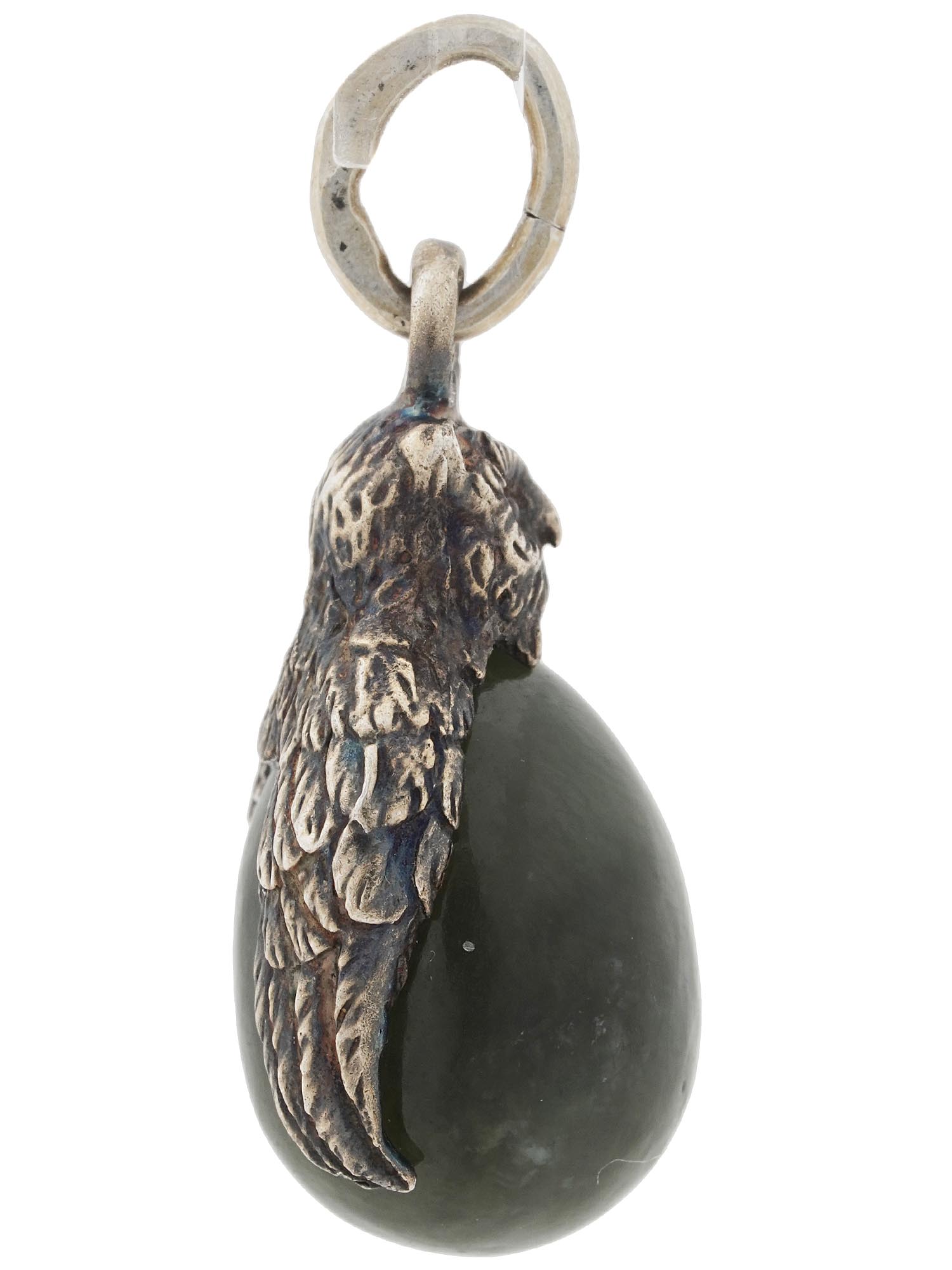 RUSSIAN SILVER STONE CARVED EASTER EGG PENDANT PIC-2