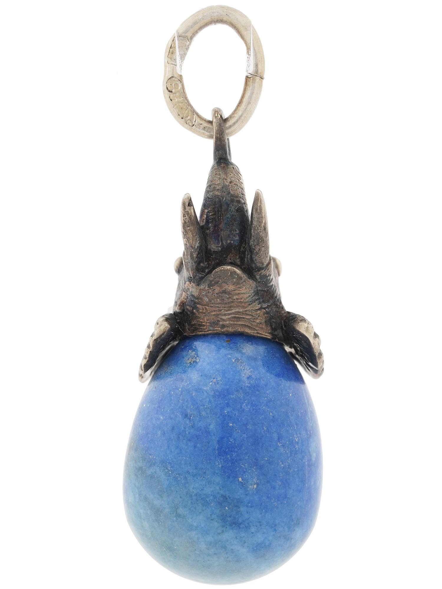 RUSSIAN SILVER LAPIS LAZULI EASTER EGG PENDANT PIC-2