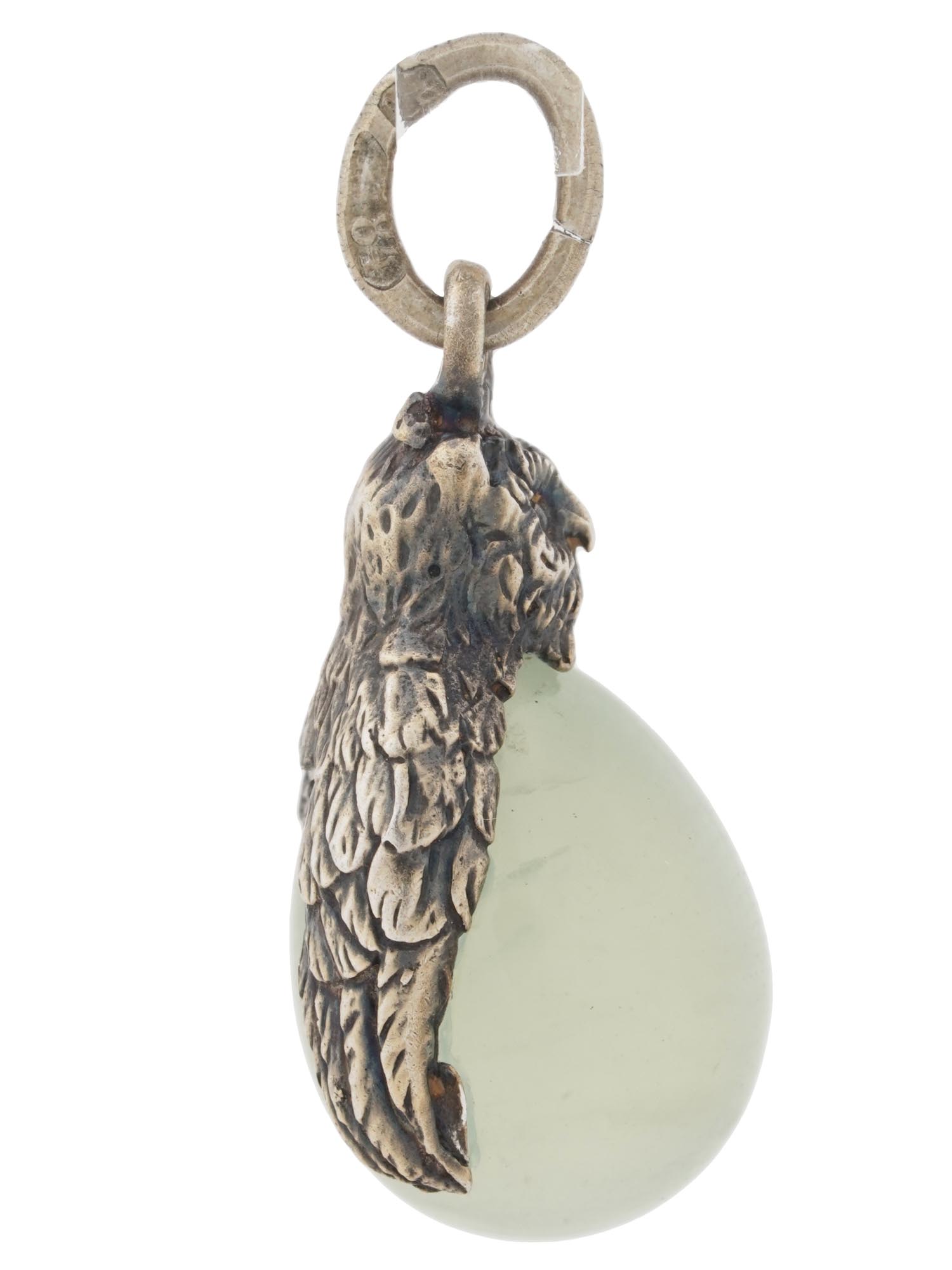 RUSSIAN SILVER STONE CARVED EASTER EGG PENDANT PIC-2