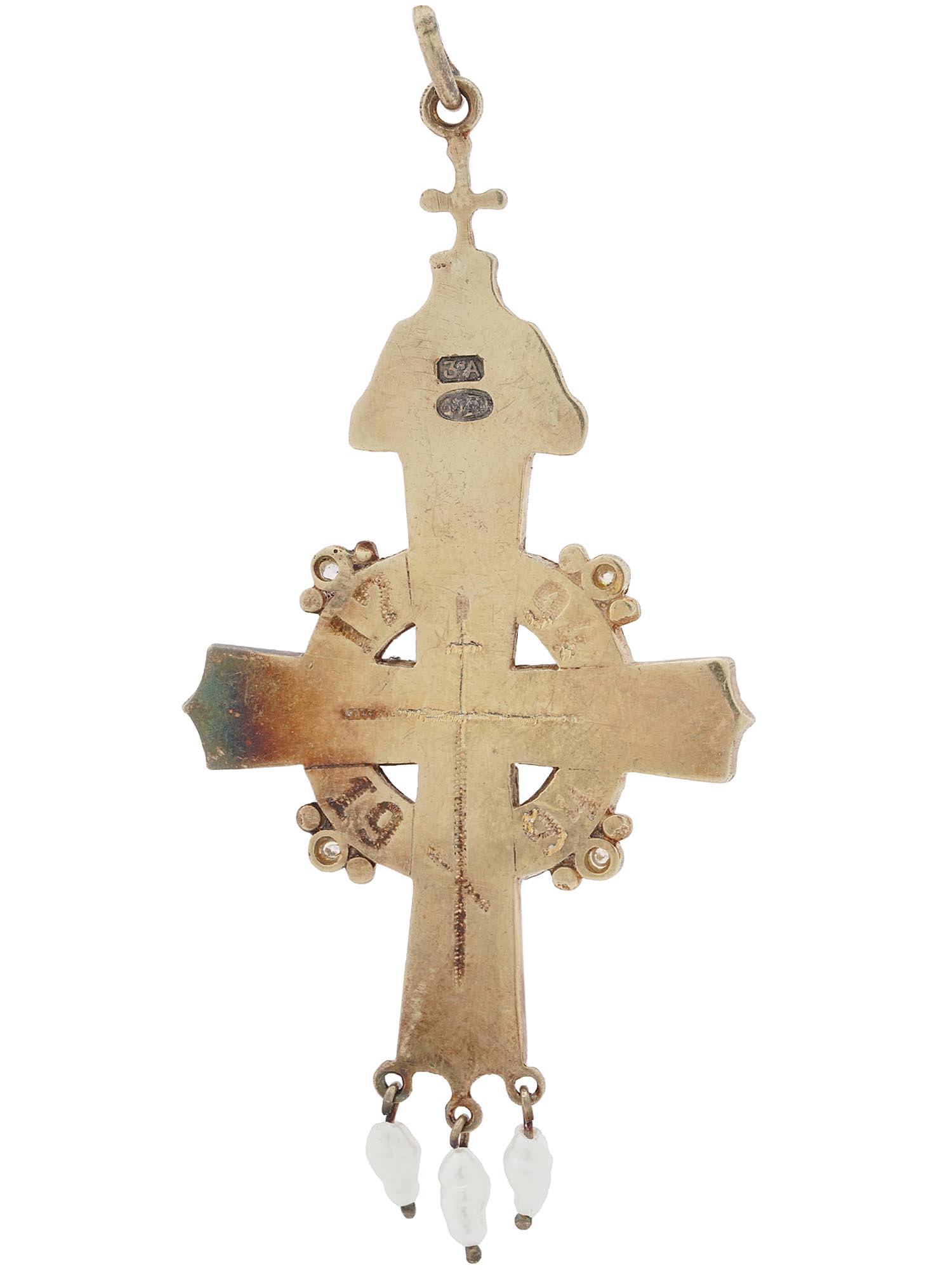 RUSSIAN GILT SILVER ENAMEL CRUCIFIX CROSS PENDANT PIC-1