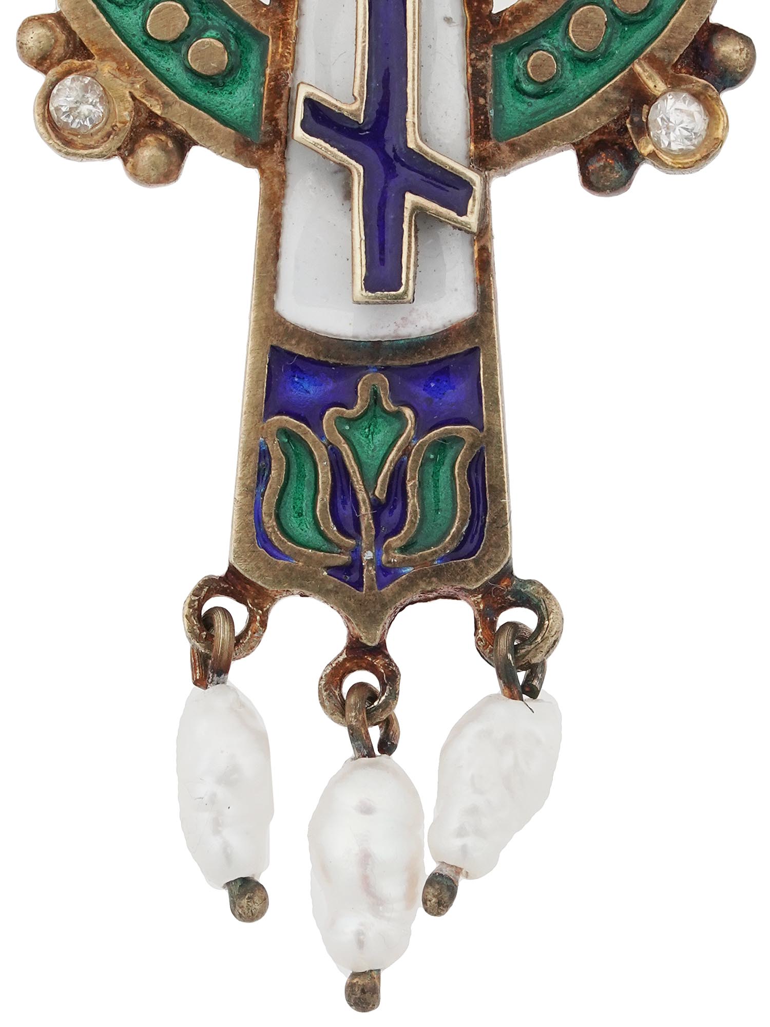 RUSSIAN GILT SILVER ENAMEL CRUCIFIX CROSS PENDANT PIC-3