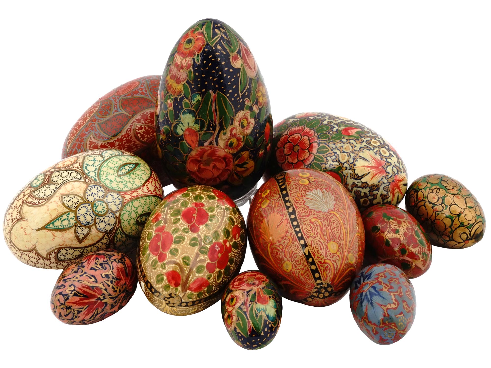 VINTAGE INDIAN RAJASTHAN HAND CARVED WOODEN EGGS PIC-0