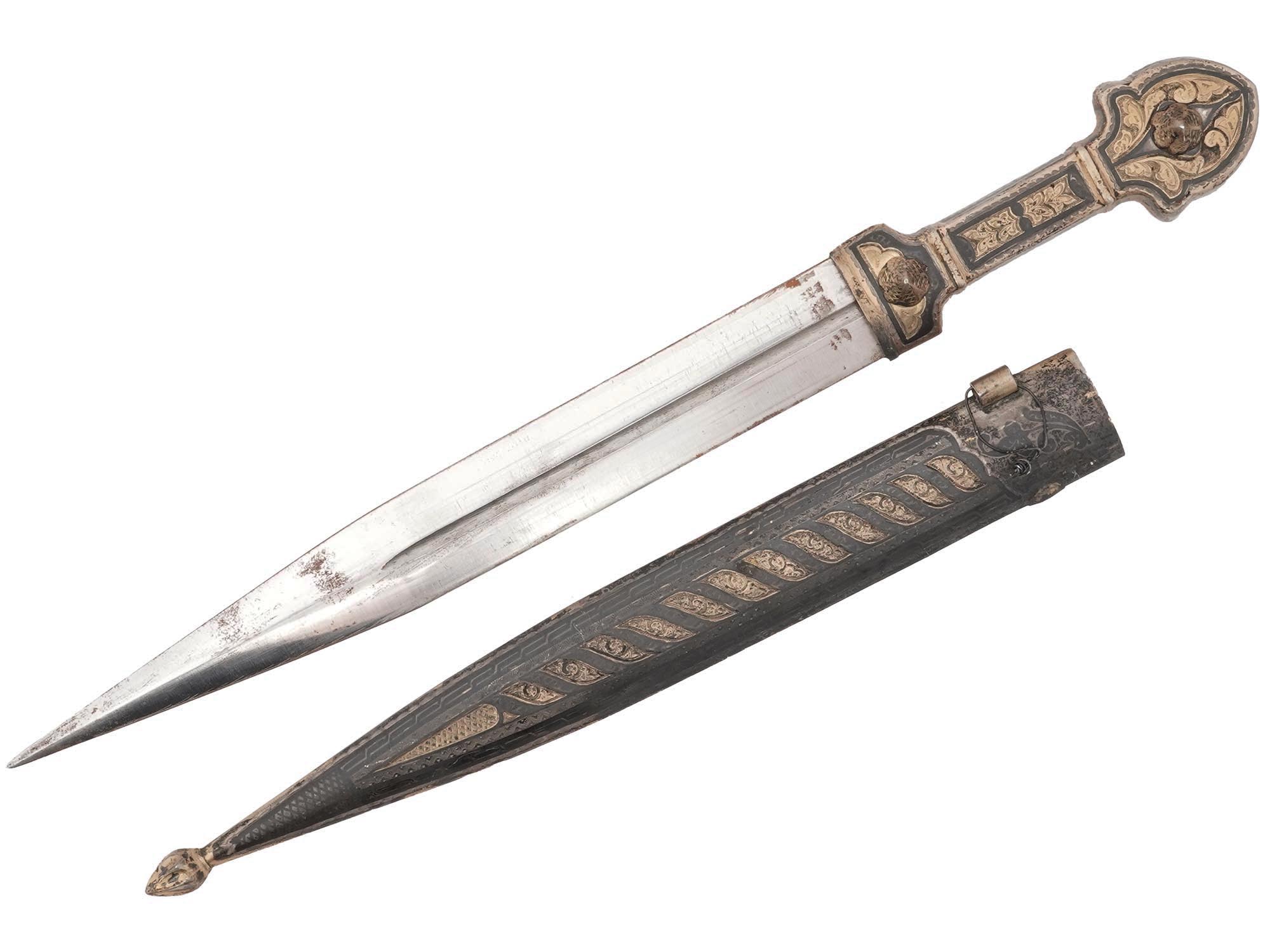 RUSSIAN CAUCASIAN SILVER DAGGER WITH SCABBARD PIC-3