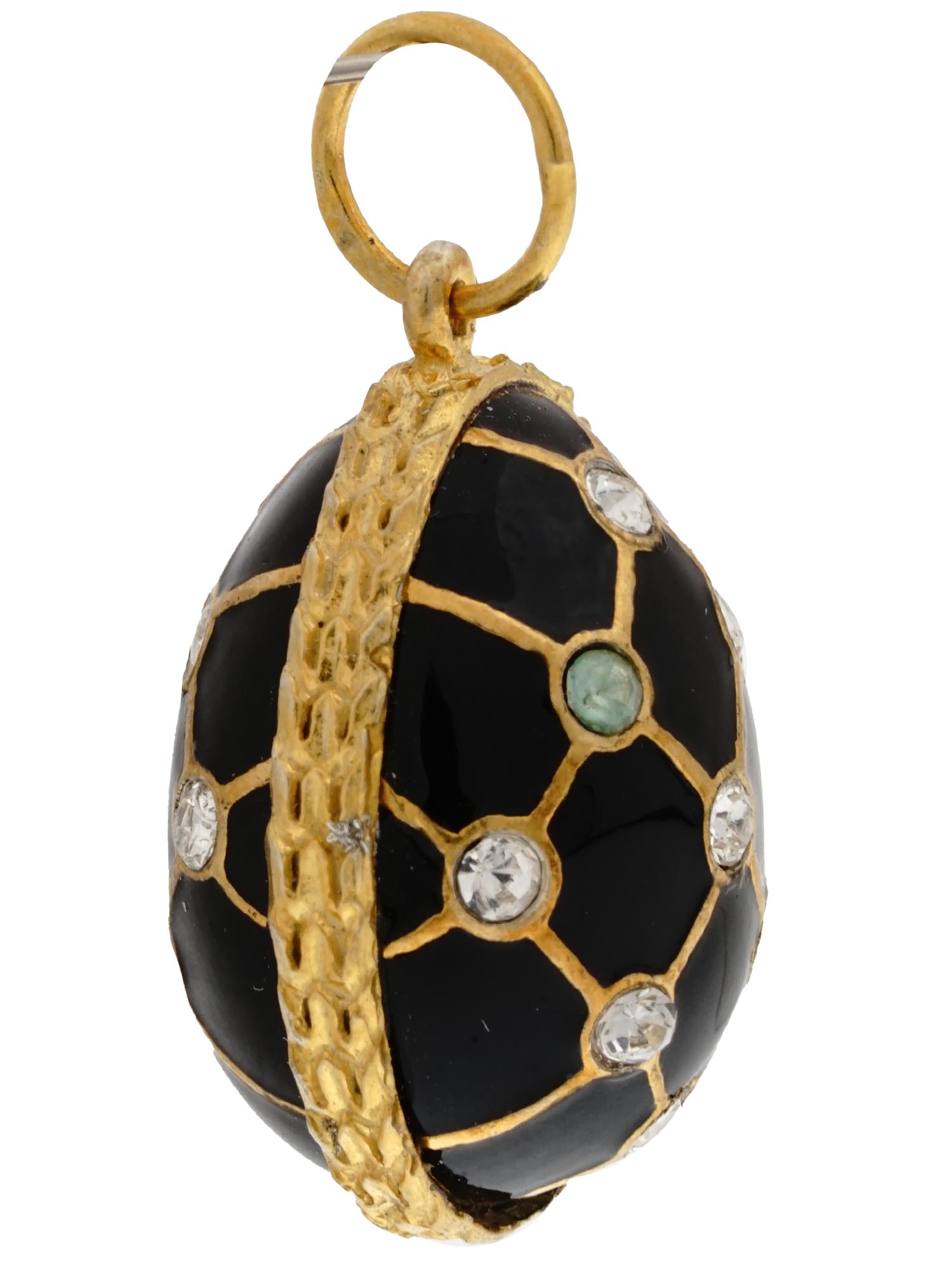 RUSSIAN GILT SILVER ENAMEL CRYSTALS EGG PENDANT PIC-1