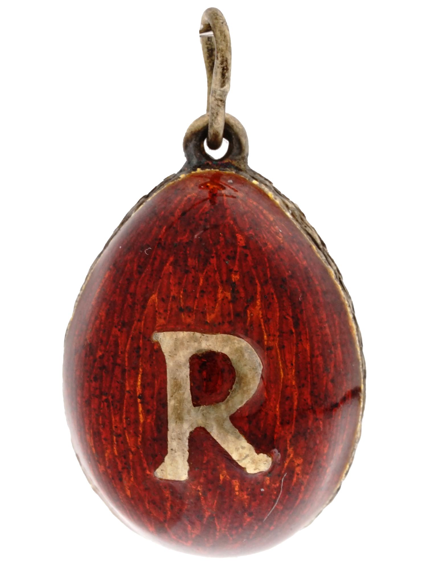 RUSSIAN GILT SILVER AND RED ENAMEL EGG PENDANT PIC-0