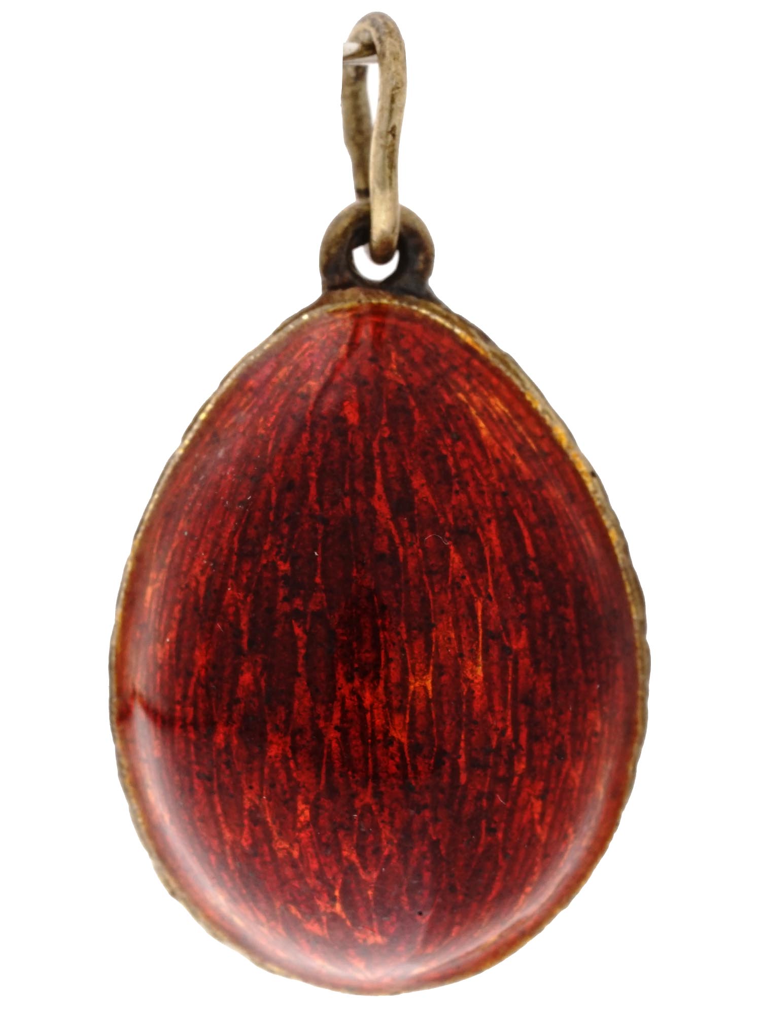 RUSSIAN GILT SILVER AND RED ENAMEL EGG PENDANT PIC-3