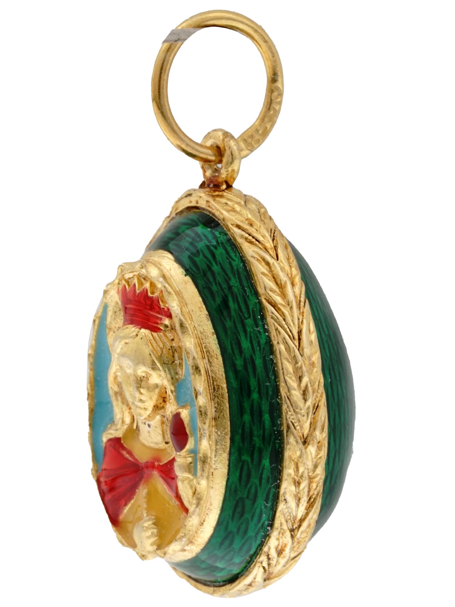 RUSSIAN IMPERIAL GILT SILVER ENAMEL EGG PENDANT PIC-1