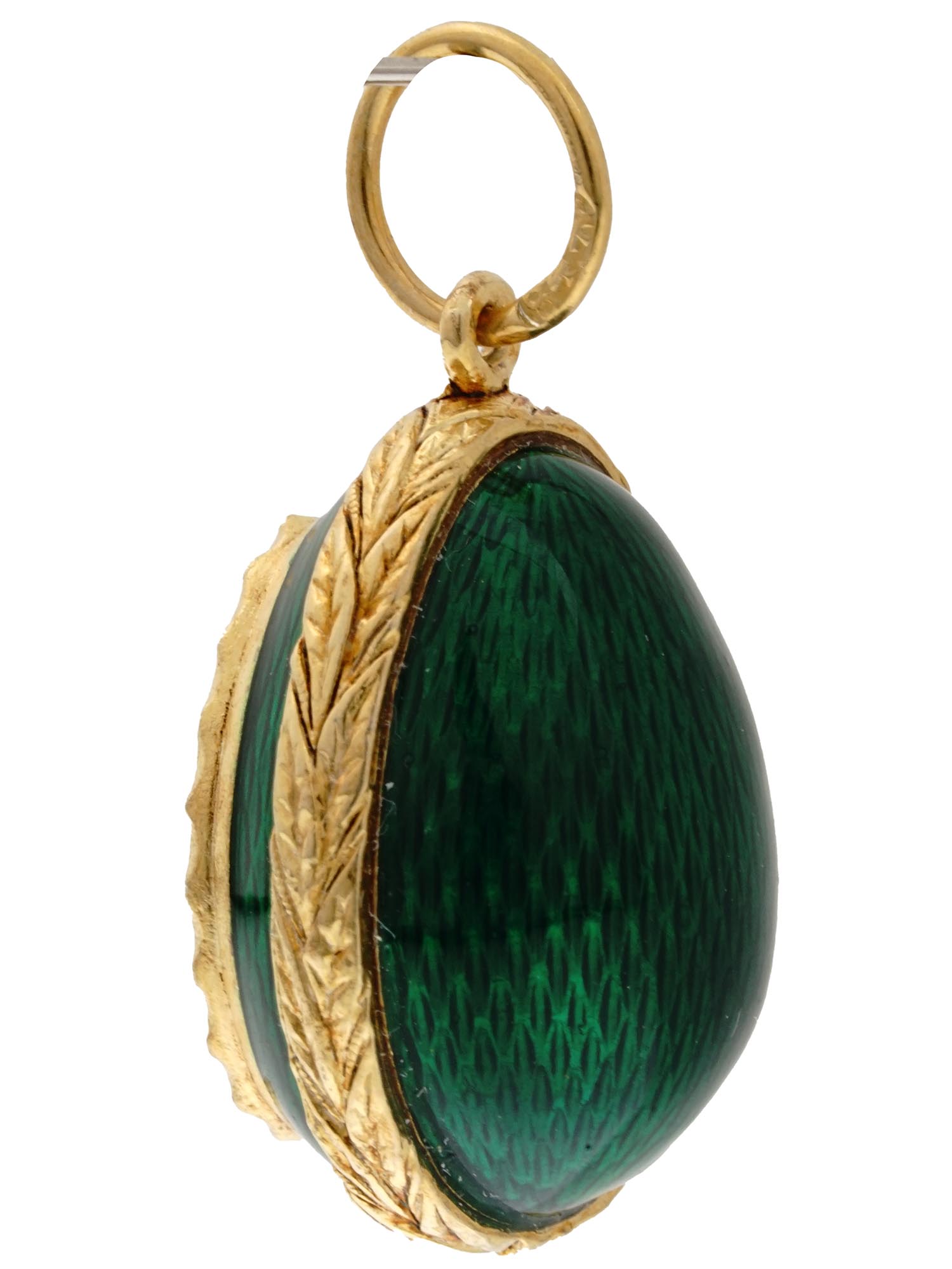 RUSSIAN IMPERIAL GILT SILVER ENAMEL EGG PENDANT PIC-2