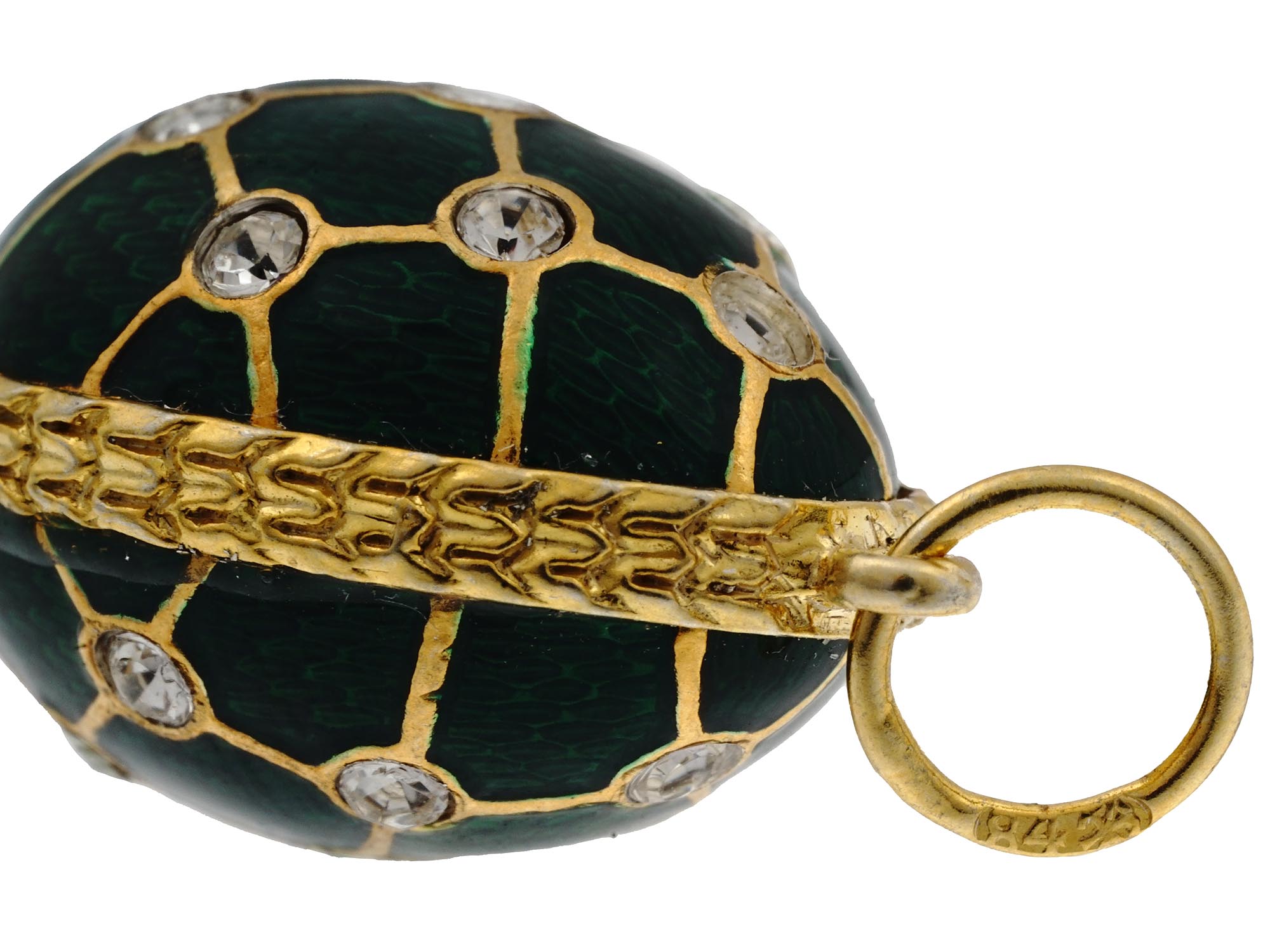 RUSSIAN 84 GILT SILVER DIAMOND ENAMEL EGG PENDANT PIC-3