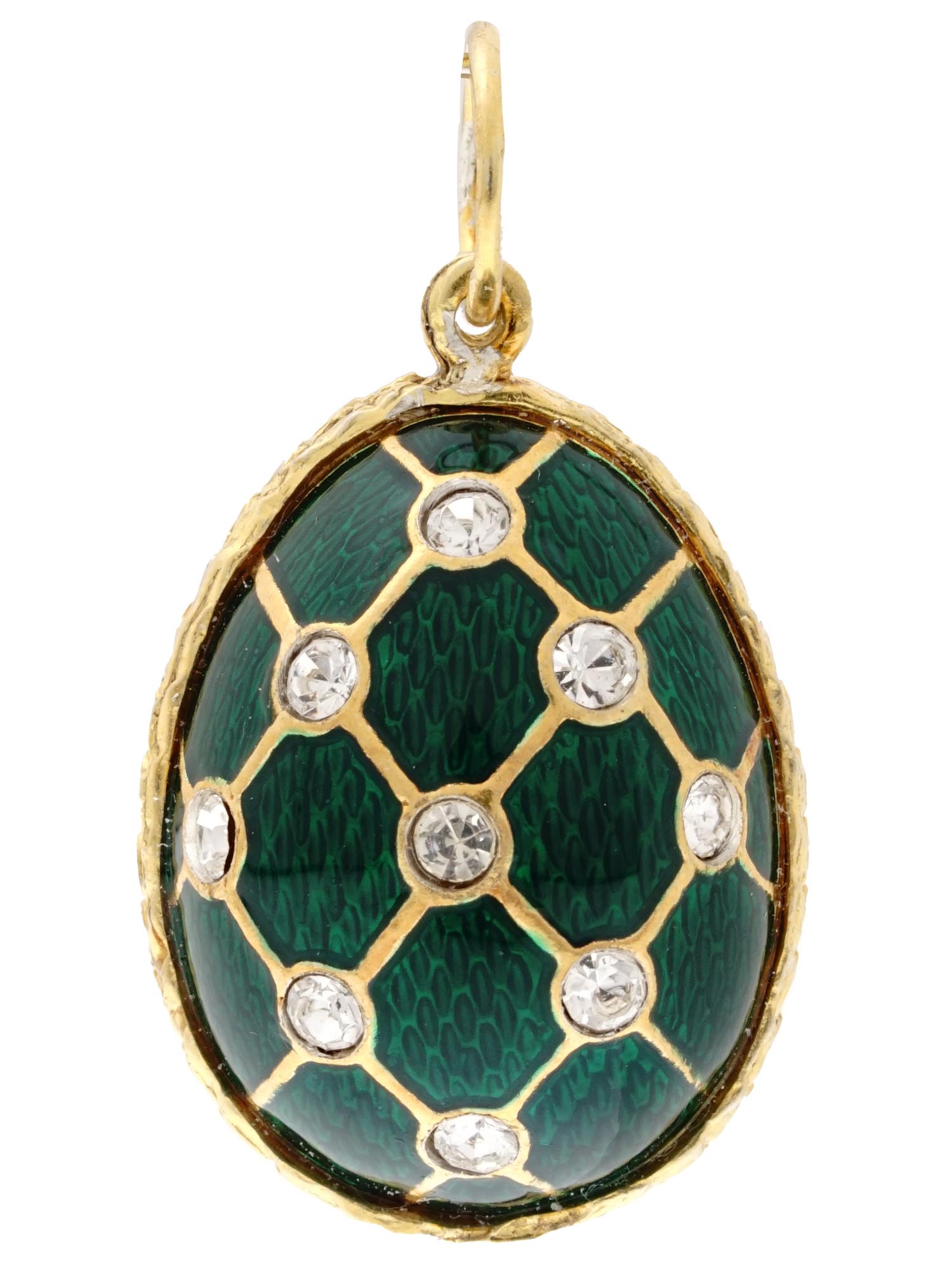 RUSSIAN 84 GILT SILVER DIAMOND ENAMEL EGG PENDANT PIC-0