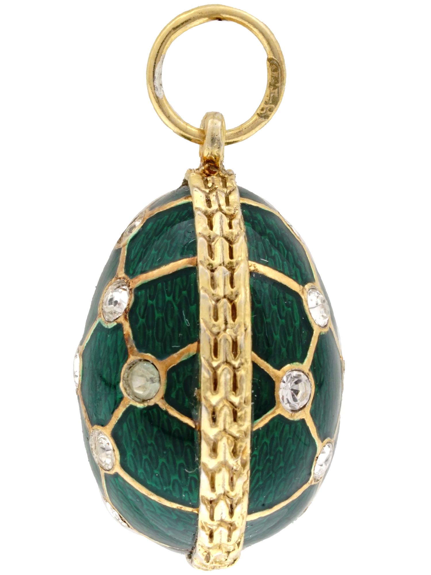 RUSSIAN 84 GILT SILVER DIAMOND ENAMEL EGG PENDANT PIC-1