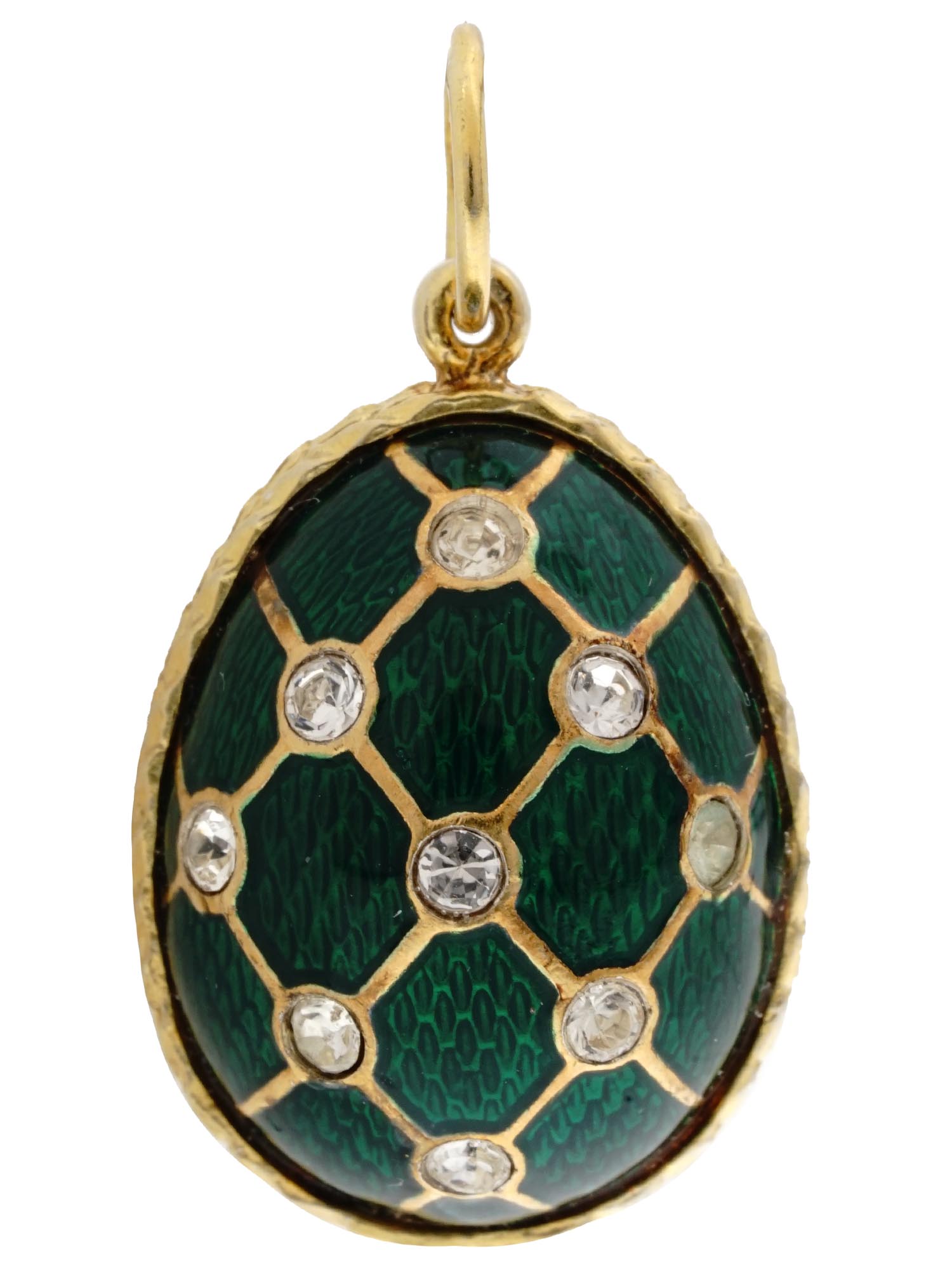 RUSSIAN 84 GILT SILVER DIAMOND ENAMEL EGG PENDANT PIC-3