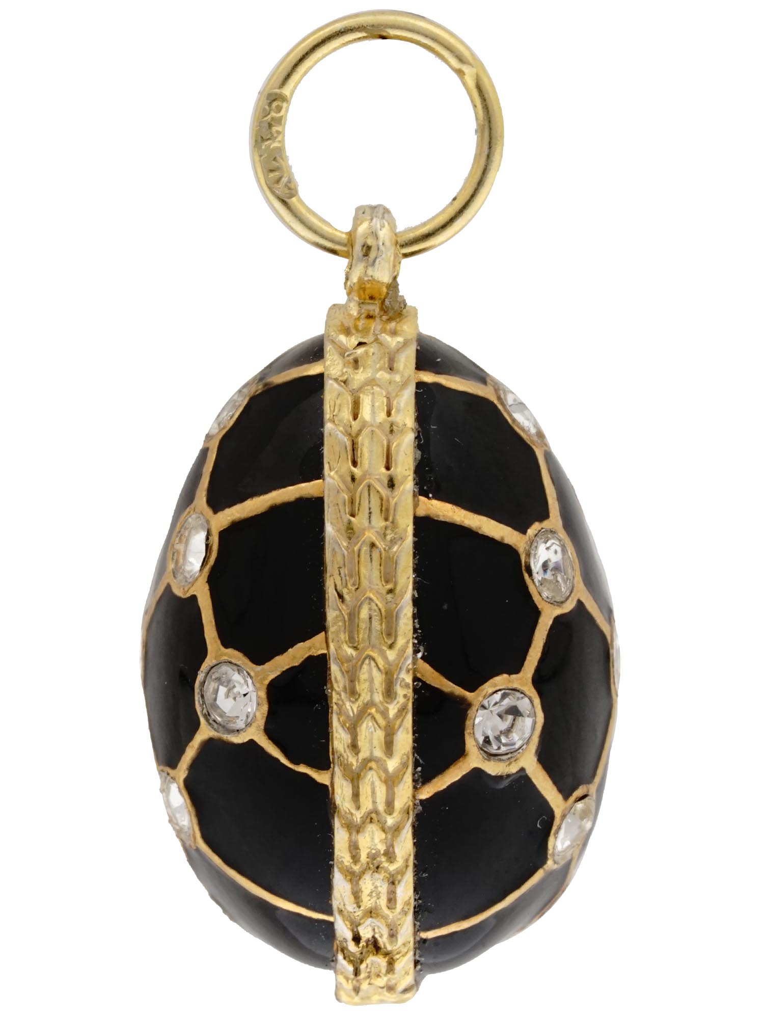 RUSSIAN 84 GILT SILVER DIAMOND ENAMEL EGG PENDANT PIC-2