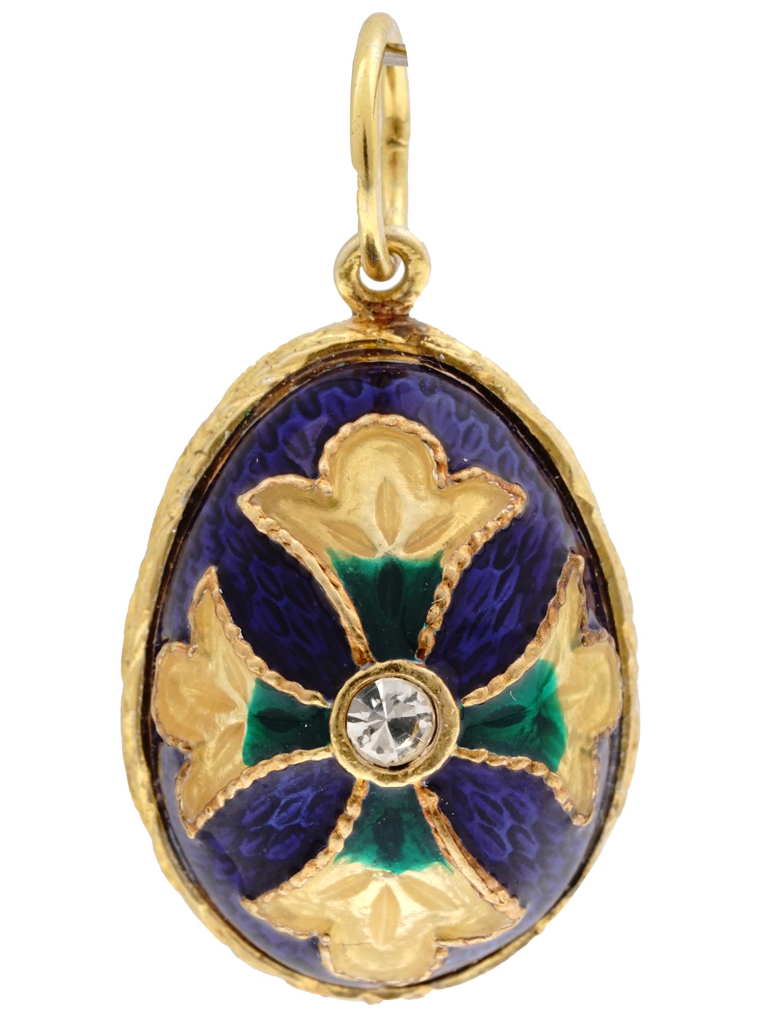 RUSSIAN GUILLOCHE ENAMEL GILT SILVER EGG PENDANT PIC-0