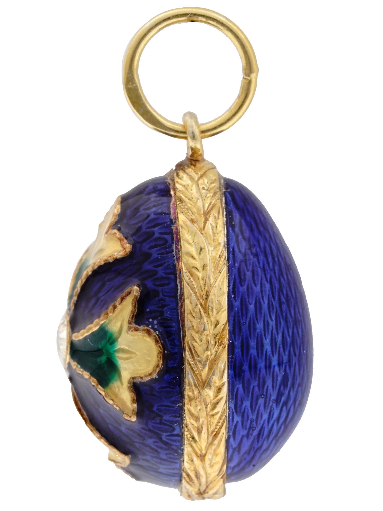 RUSSIAN GUILLOCHE ENAMEL GILT SILVER EGG PENDANT PIC-1