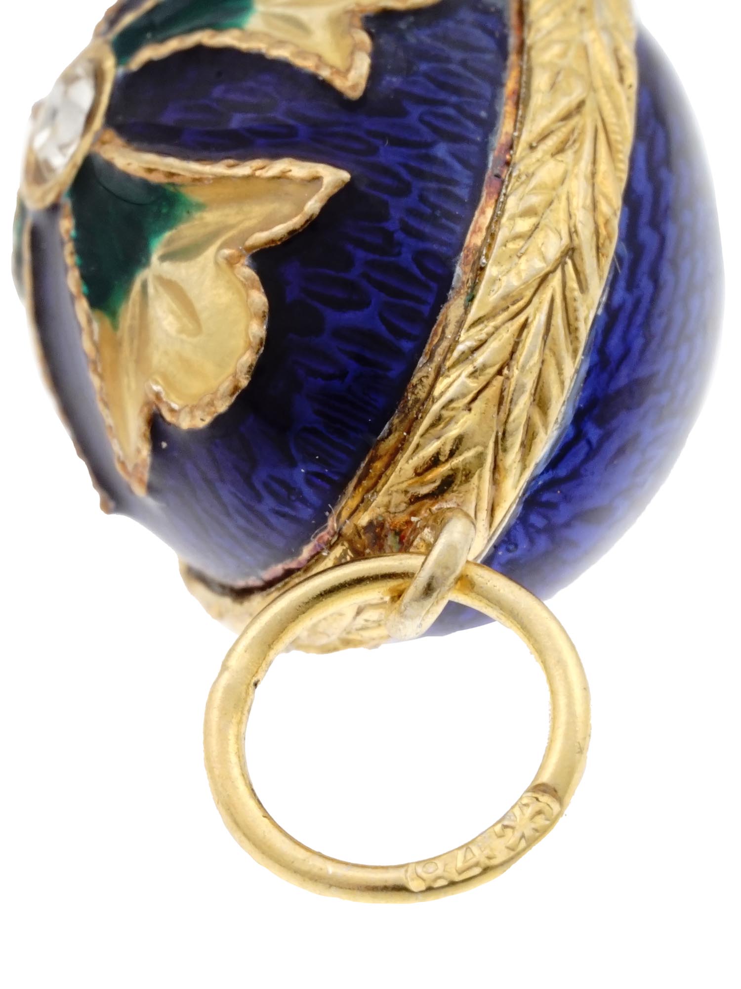 RUSSIAN GUILLOCHE ENAMEL GILT SILVER EGG PENDANT PIC-4