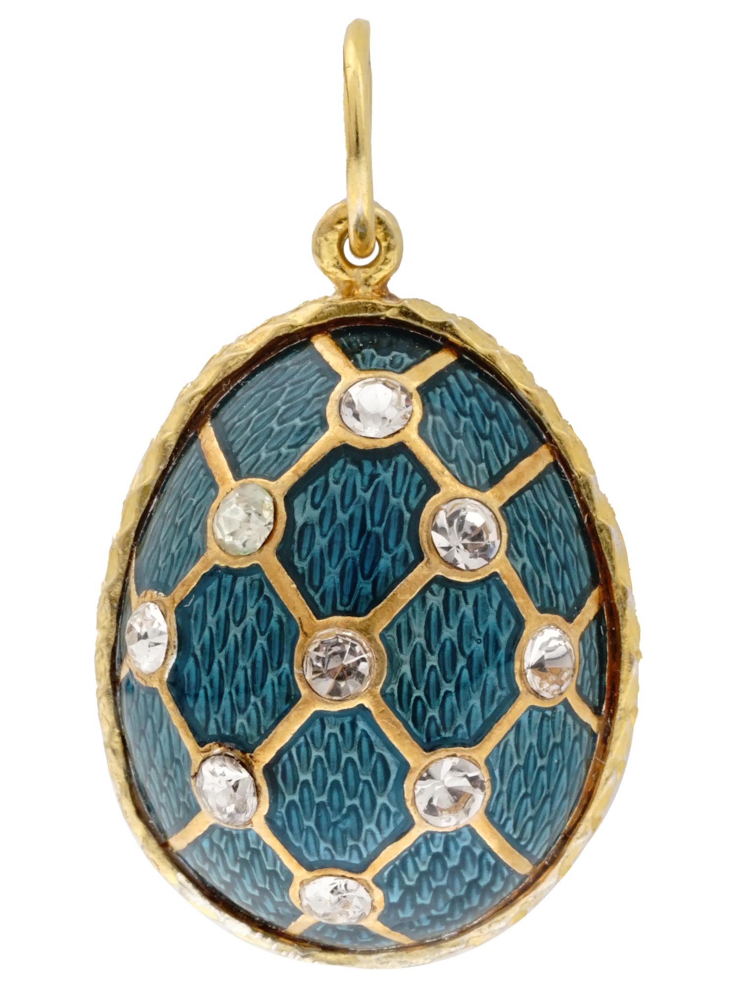 RUSSIAN GUILLOCHE ENAMEL GILT SILVER EGG PENDANT PIC-2