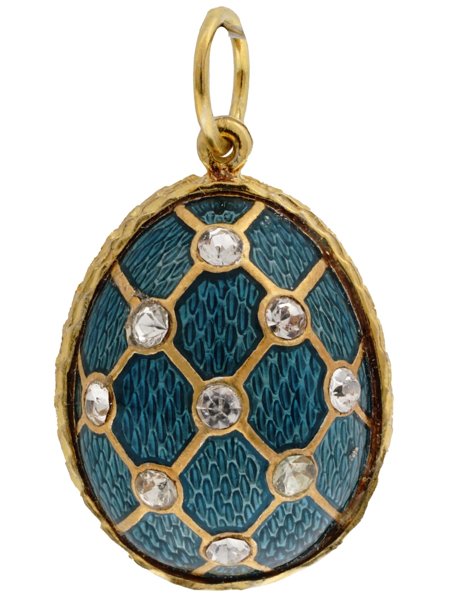 RUSSIAN GUILLOCHE ENAMEL GILT SILVER EGG PENDANT PIC-0