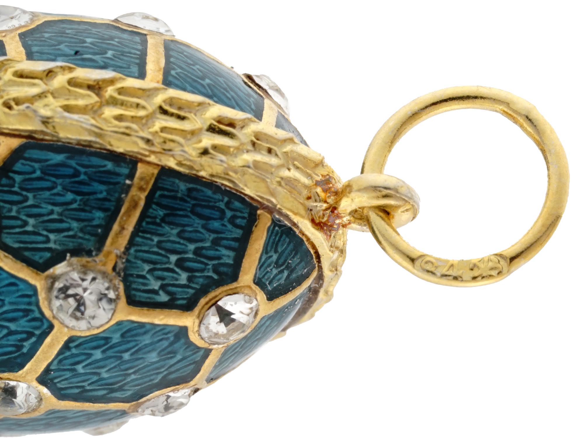 RUSSIAN GUILLOCHE ENAMEL GILT SILVER EGG PENDANT PIC-3