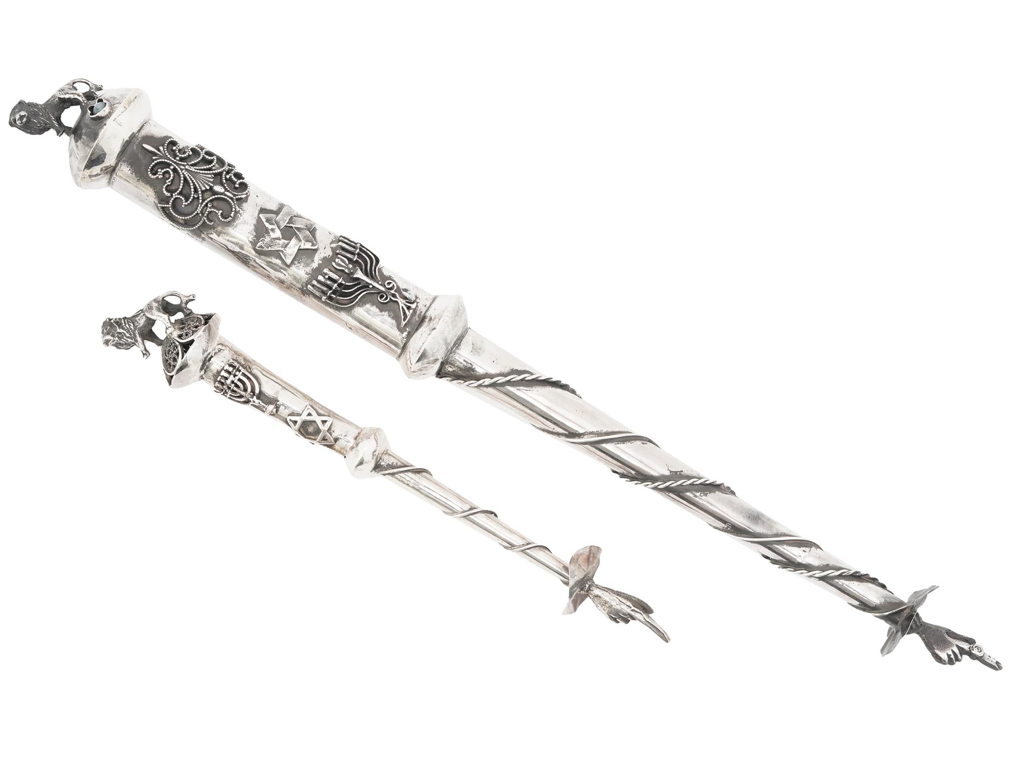 PAIR OF RUSSIAN SILVER JUDAICA TORAH POINTERS PIC-0