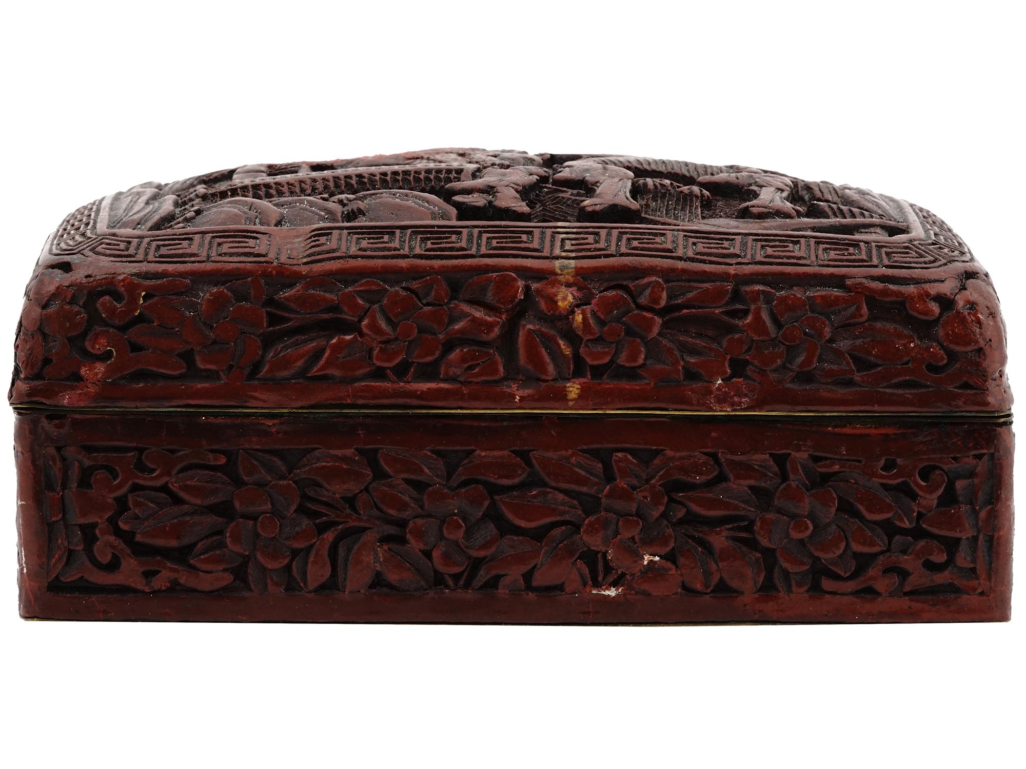 ANTIQUE CHINESE CINNABAR LACQUER LIDDED BOX PIC-2