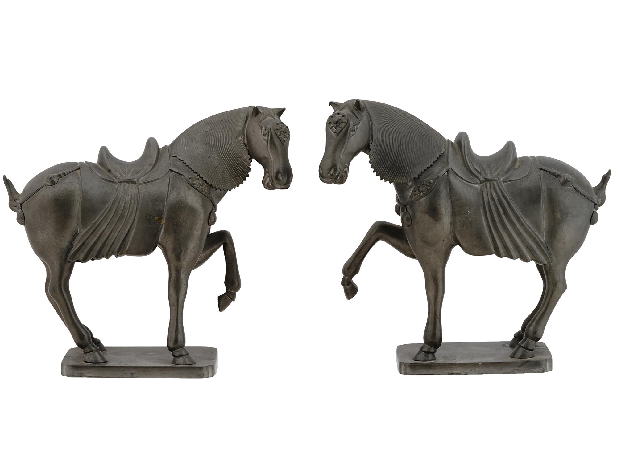 VINTAGE CHINESE TANG PEWTER HORSE FIGURES PIC-1