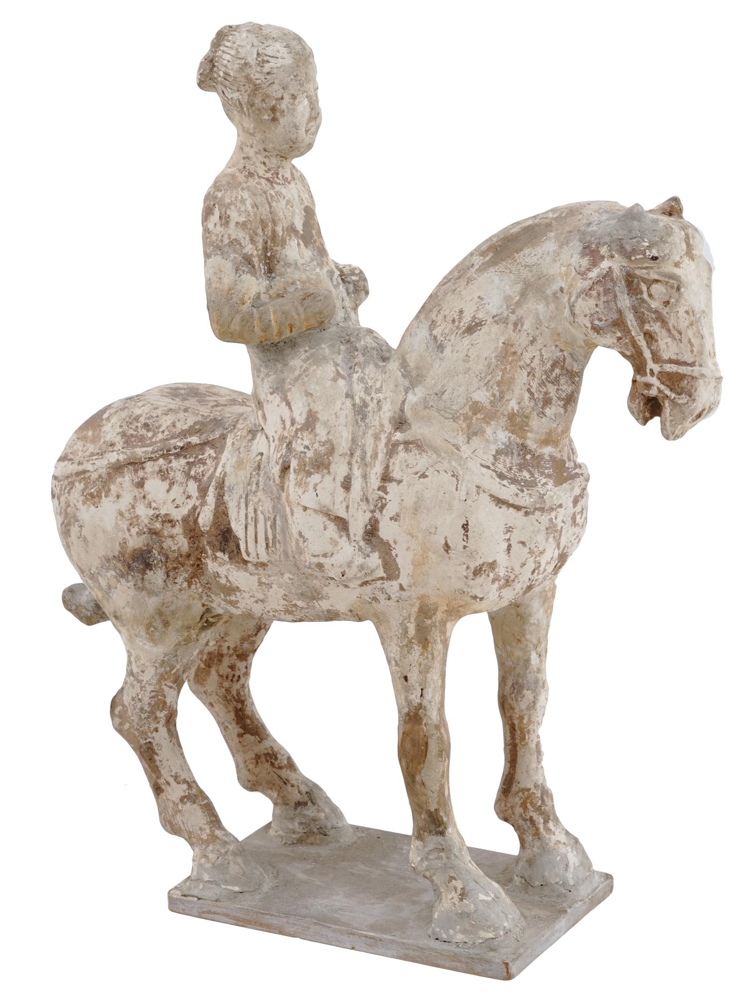 ANTIQUE CHINESE TANG TERRACOTTA RIDER ON A HORSE PIC-0