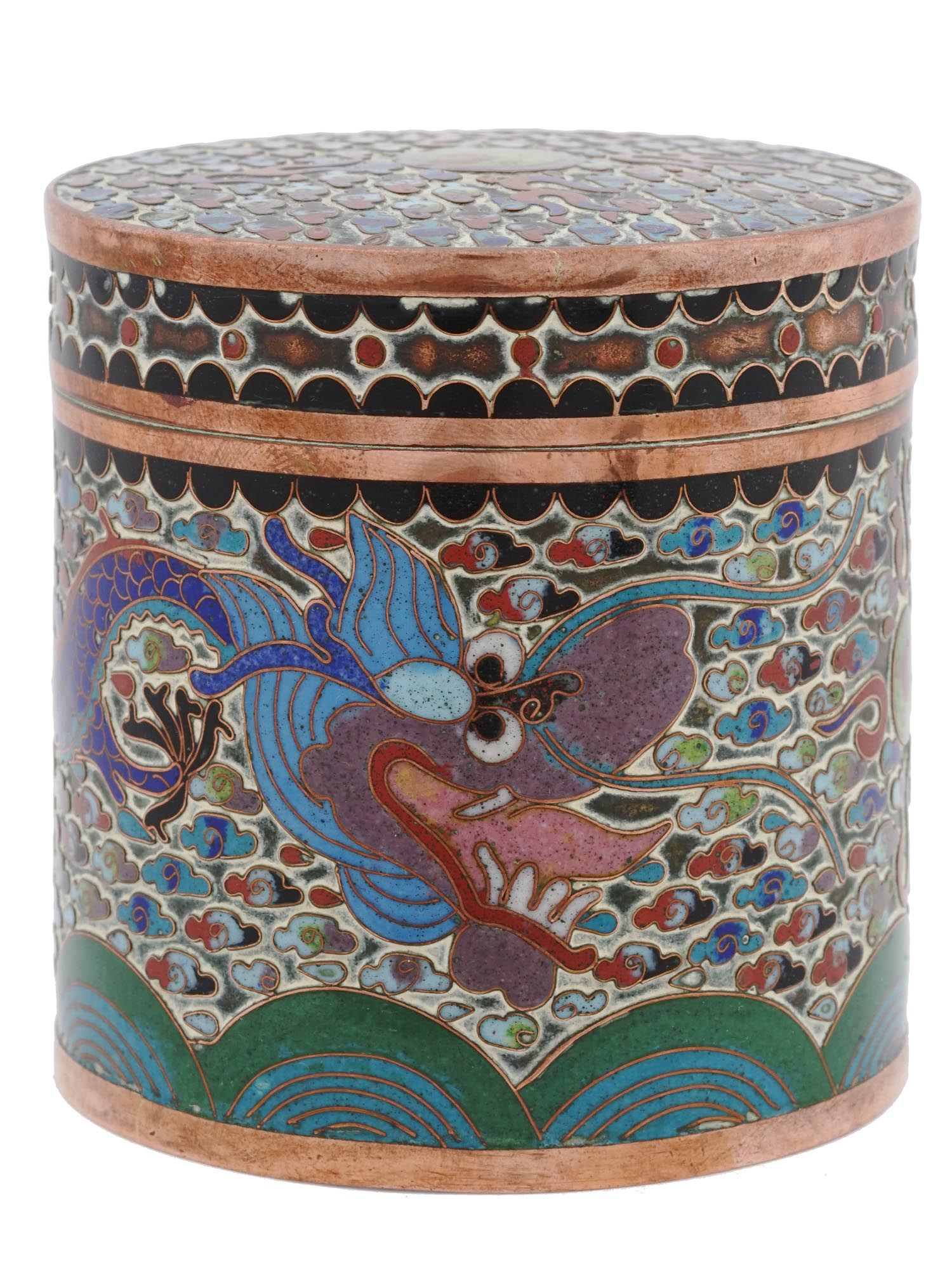 ANTIQUE CHINESE MEIJI CLOISONNE ENAMEL TEA CADDY PIC-0