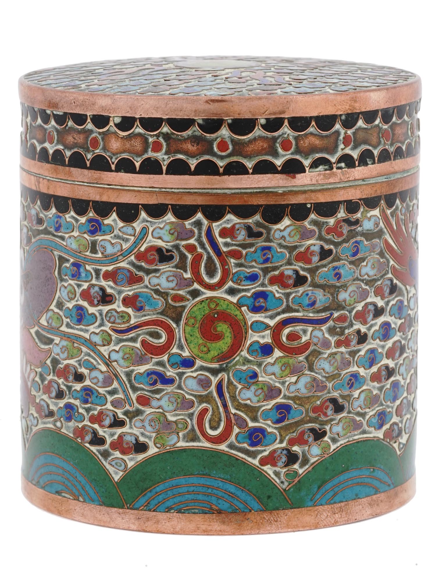 ANTIQUE CHINESE MEIJI CLOISONNE ENAMEL TEA CADDY PIC-1