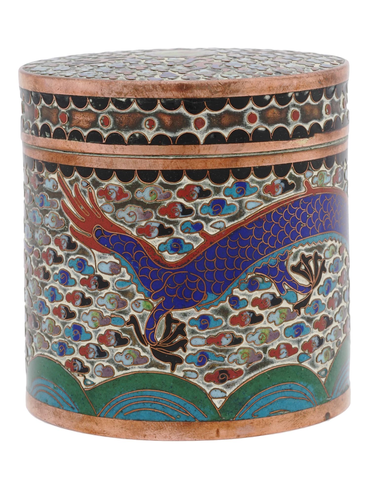 ANTIQUE CHINESE MEIJI CLOISONNE ENAMEL TEA CADDY PIC-2