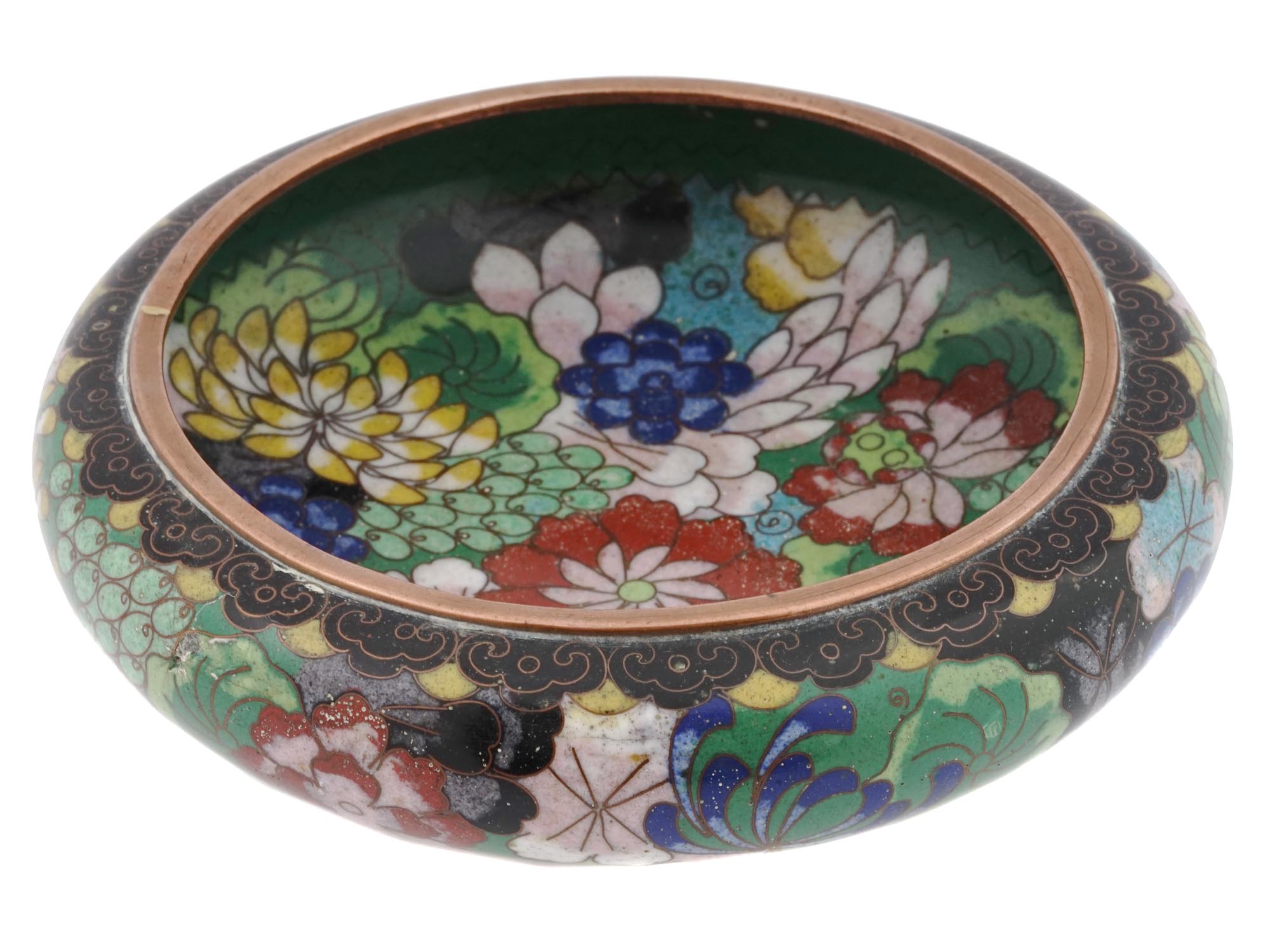 CHINESE MEIJI ERA CLOISONNE ENAMEL GOLDSTONE BOWL PIC-0