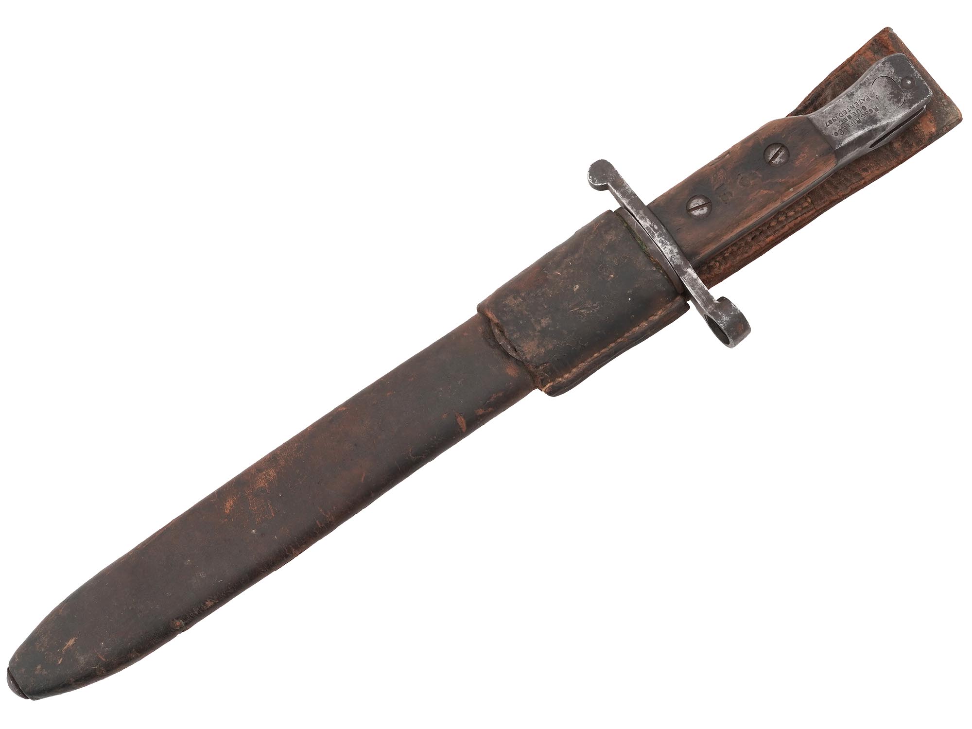 WWI CANADIAN ROSS RIFLE BAYONET IN LEATHER SHEATH PIC-2