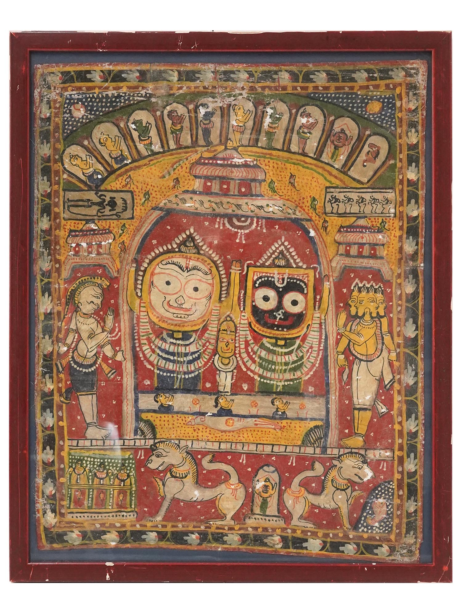 19TH C INDIAN PIRU ORISSA TEMPLE PIGMENT PAINTING PIC-0