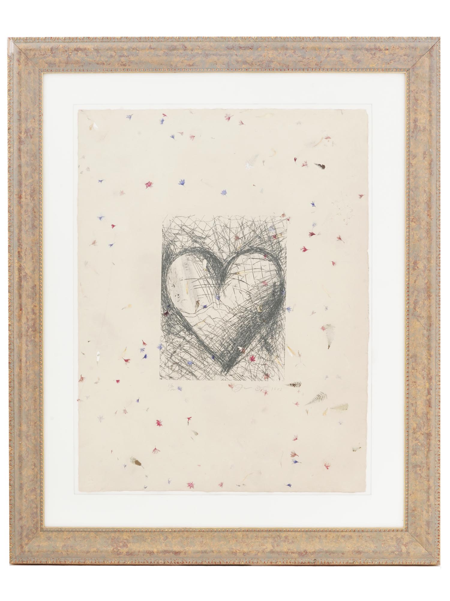 AMERICAN JEWISH HEART FLORAL ETCHING BY JIM DINE PIC-0