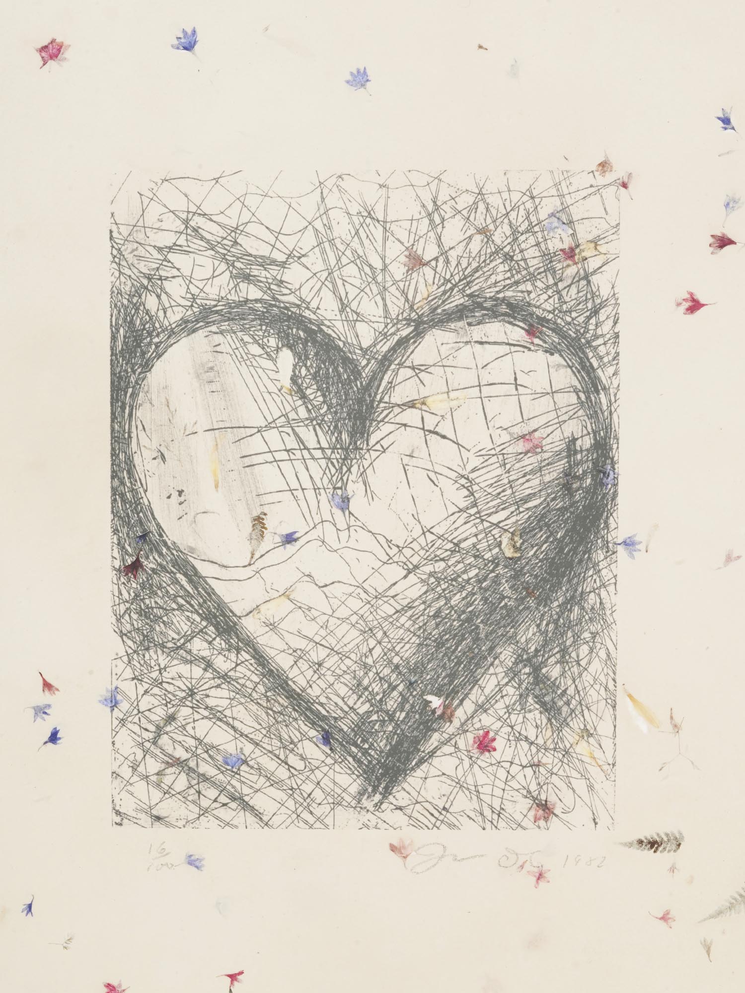 AMERICAN JEWISH HEART FLORAL ETCHING BY JIM DINE PIC-1