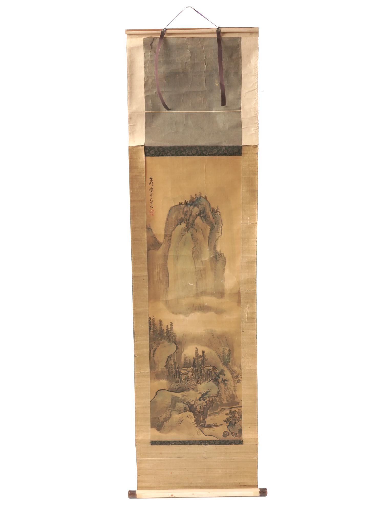 CHINESE WATERCOLOR PAINTING ON SILK SCROLL SIGNED PIC-0