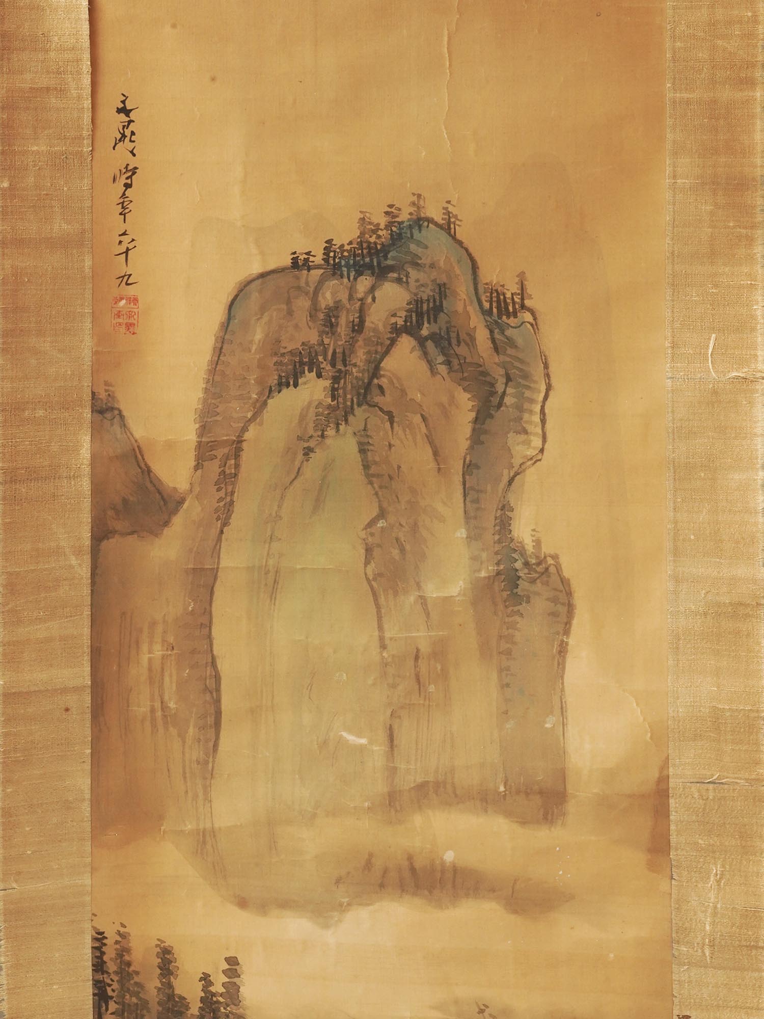 CHINESE WATERCOLOR PAINTING ON SILK SCROLL SIGNED PIC-2