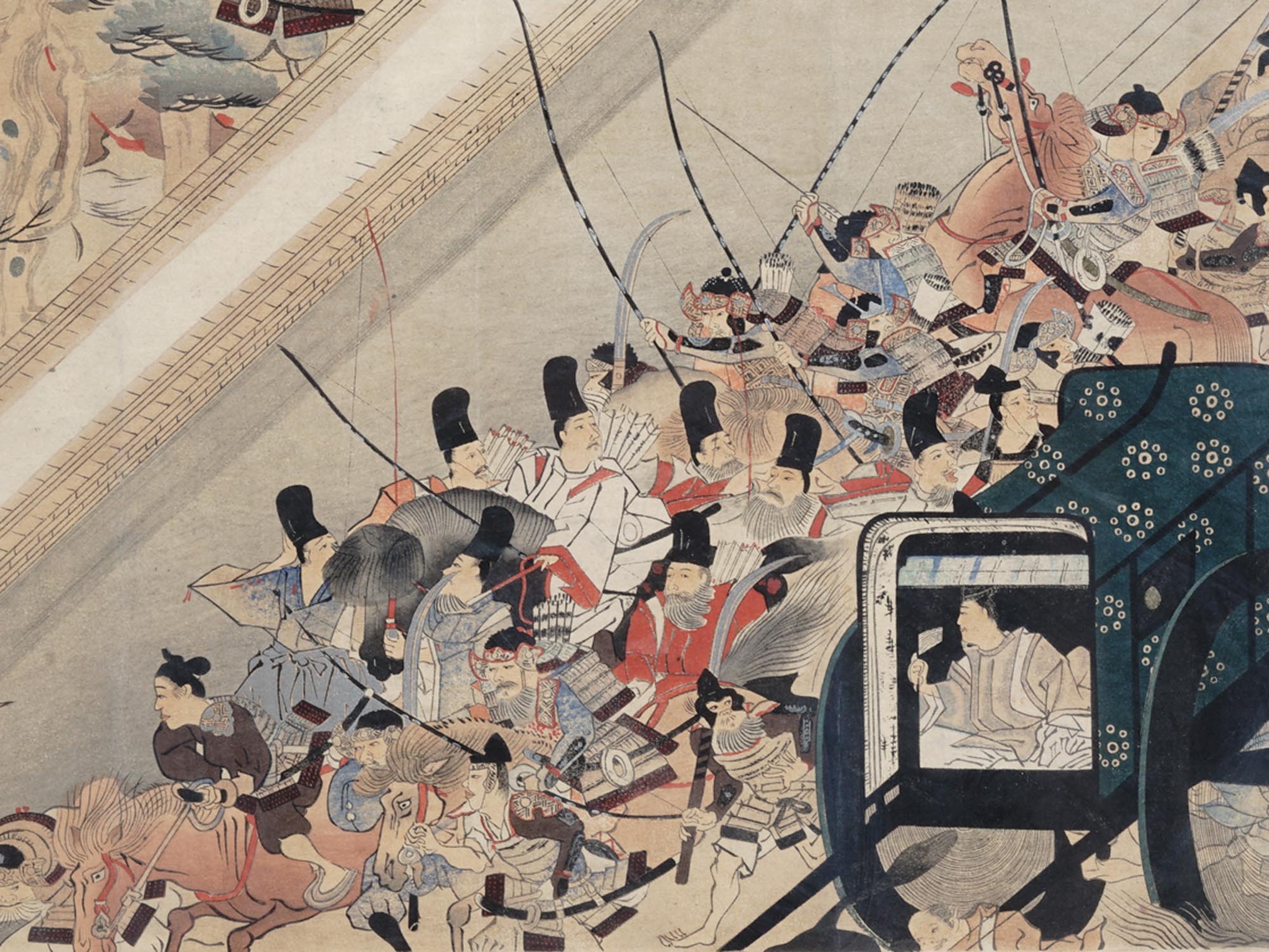 JAPANESE WOODBLOCK OF A MEDIEVAL BATTLE SCENE PIC-1