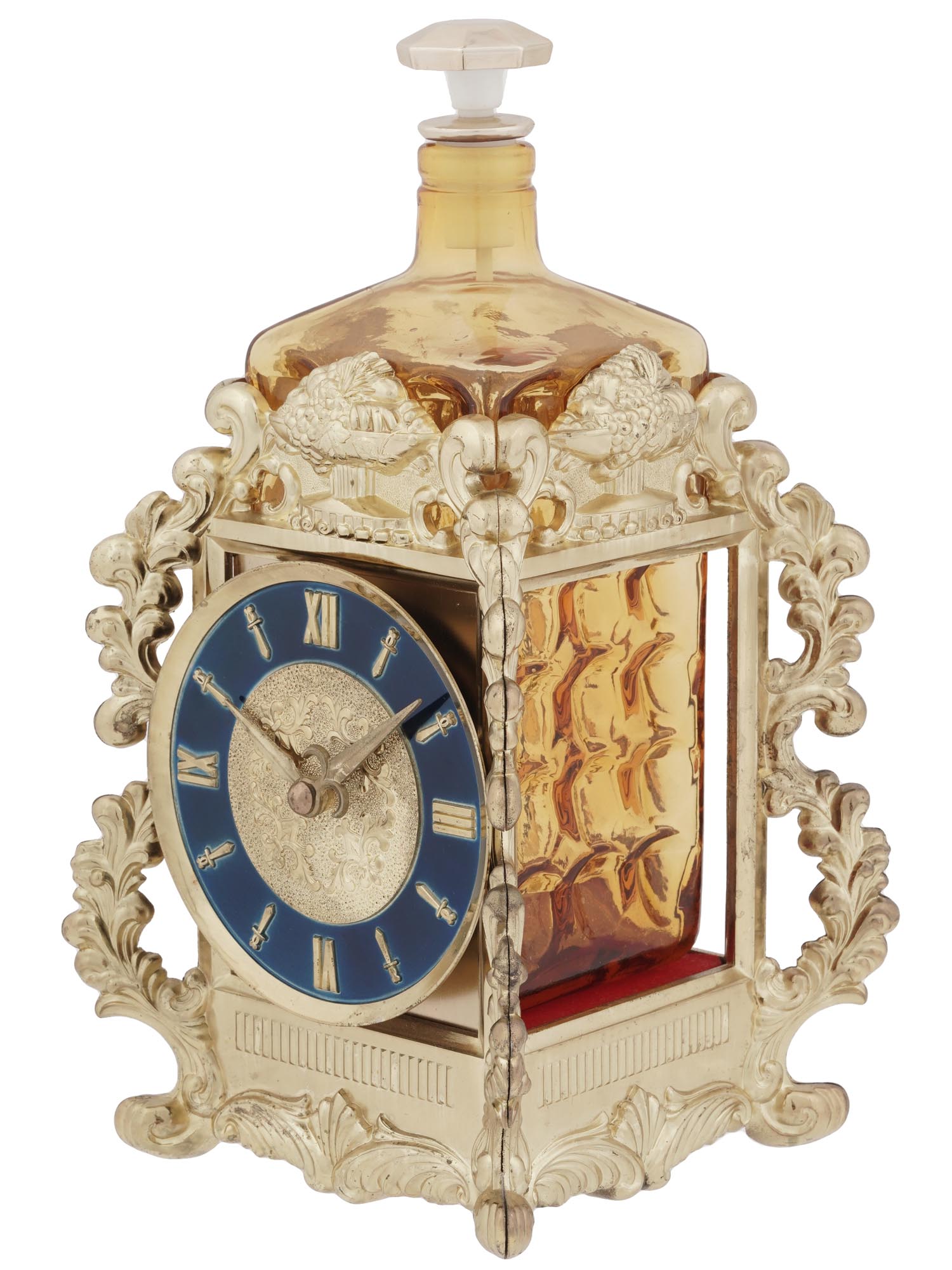 VINTAGE PERFUME BOTTLE WITH GILT CLOCKWORK STAND PIC-0