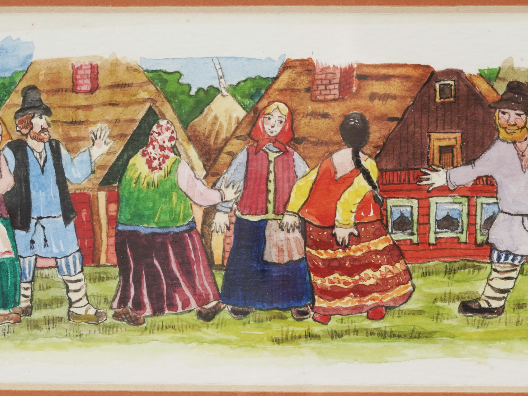 2000 RUSSIAN PEASANTS WATERCOLOR PAINTING SIGNED PIC-1