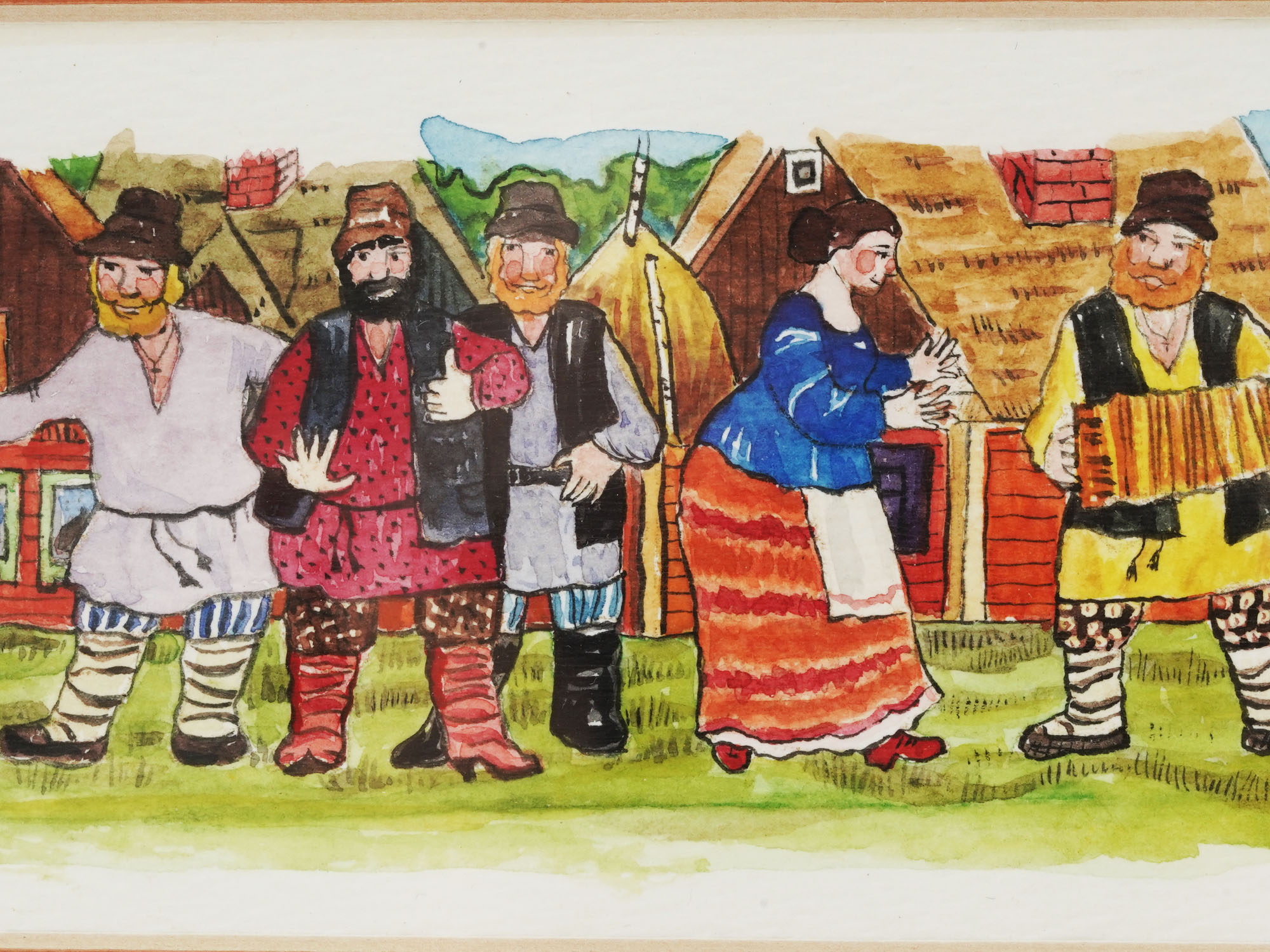 2000 RUSSIAN PEASANTS WATERCOLOR PAINTING SIGNED PIC-2