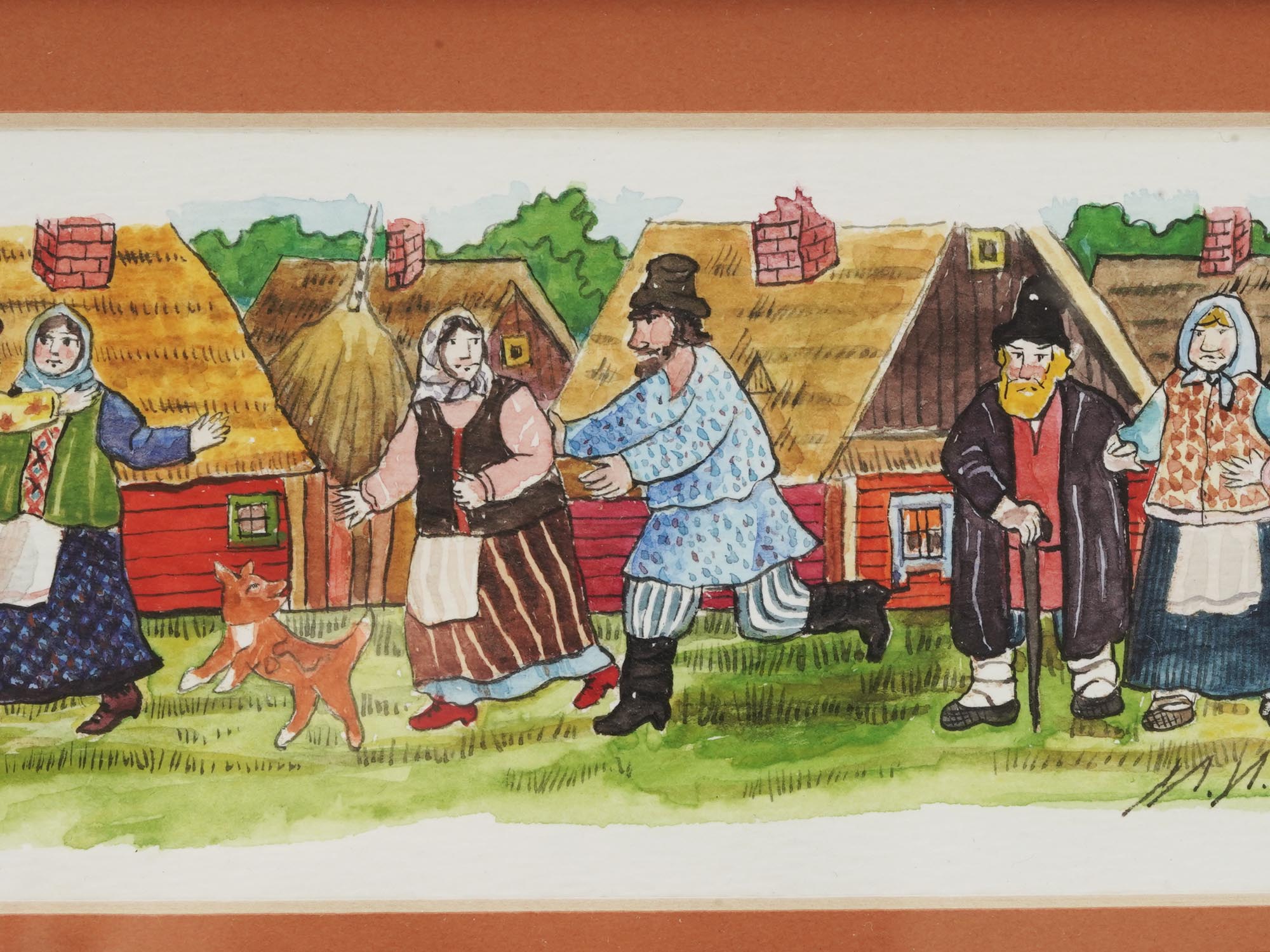 2000 RUSSIAN PEASANTS WATERCOLOR PAINTING SIGNED PIC-4