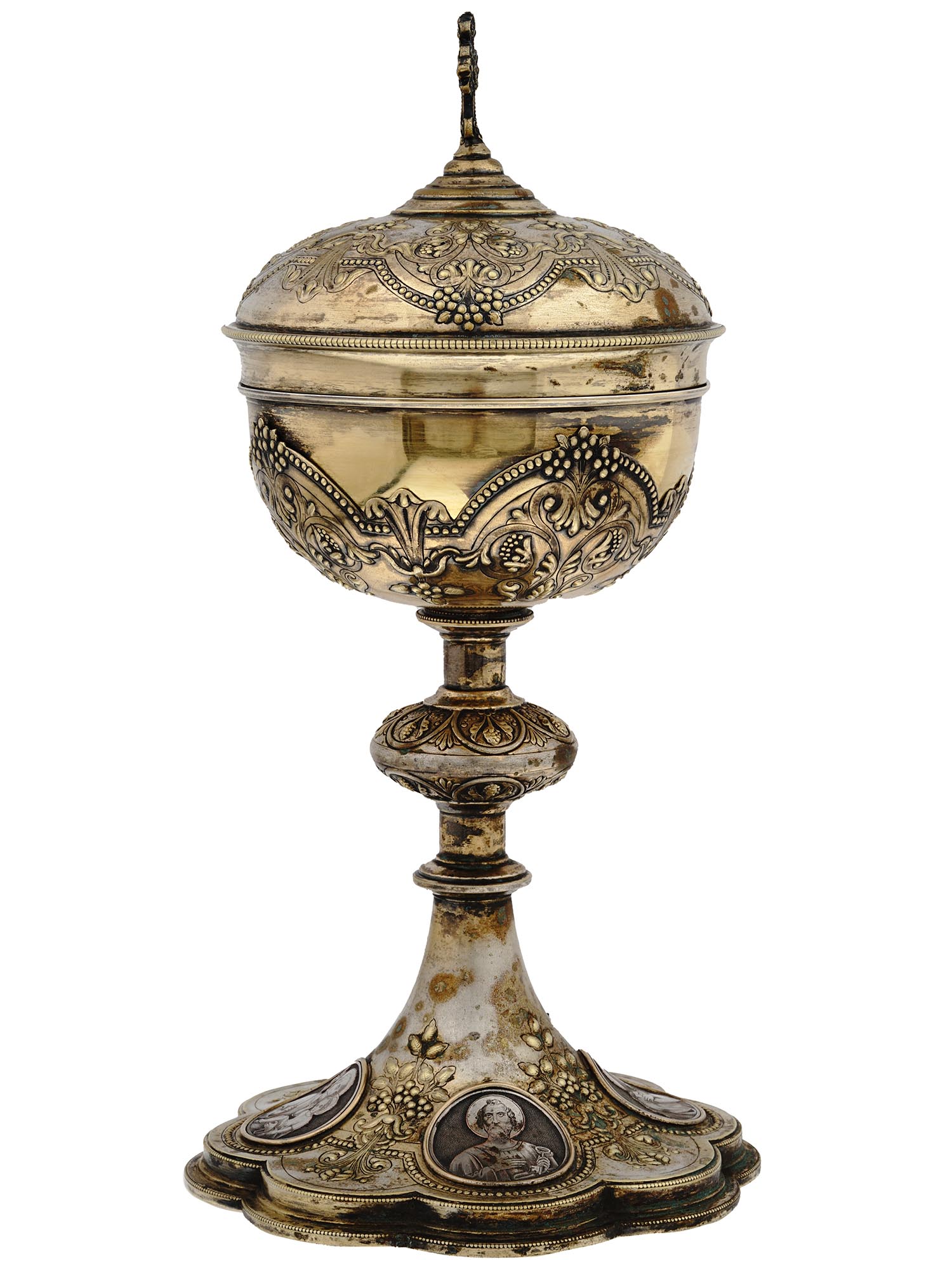 ANTIQUE GILT SILVER FOOTED EUCHARIST CIBORIUM CUP PIC-1