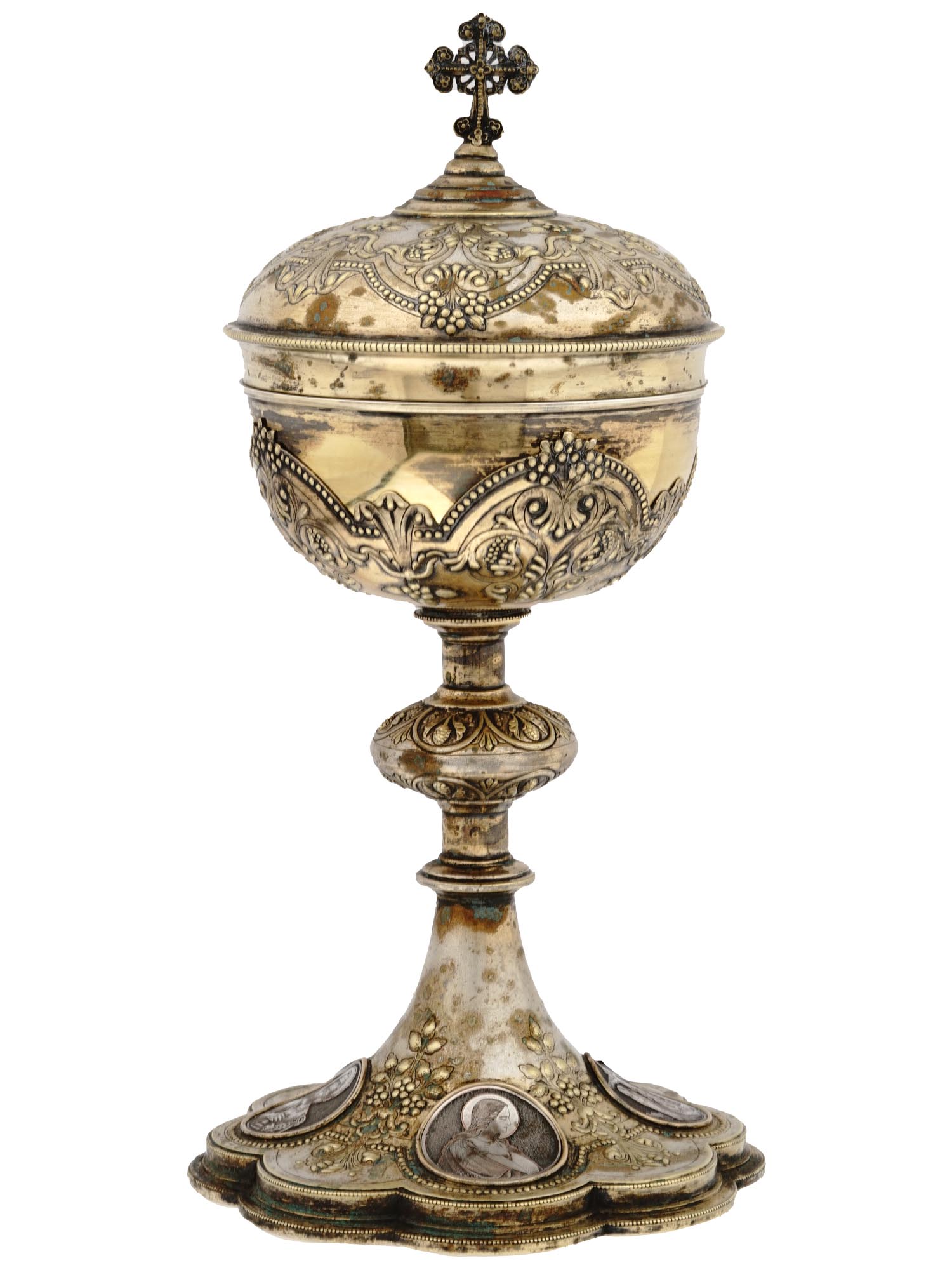 ANTIQUE GILT SILVER FOOTED EUCHARIST CIBORIUM CUP PIC-2